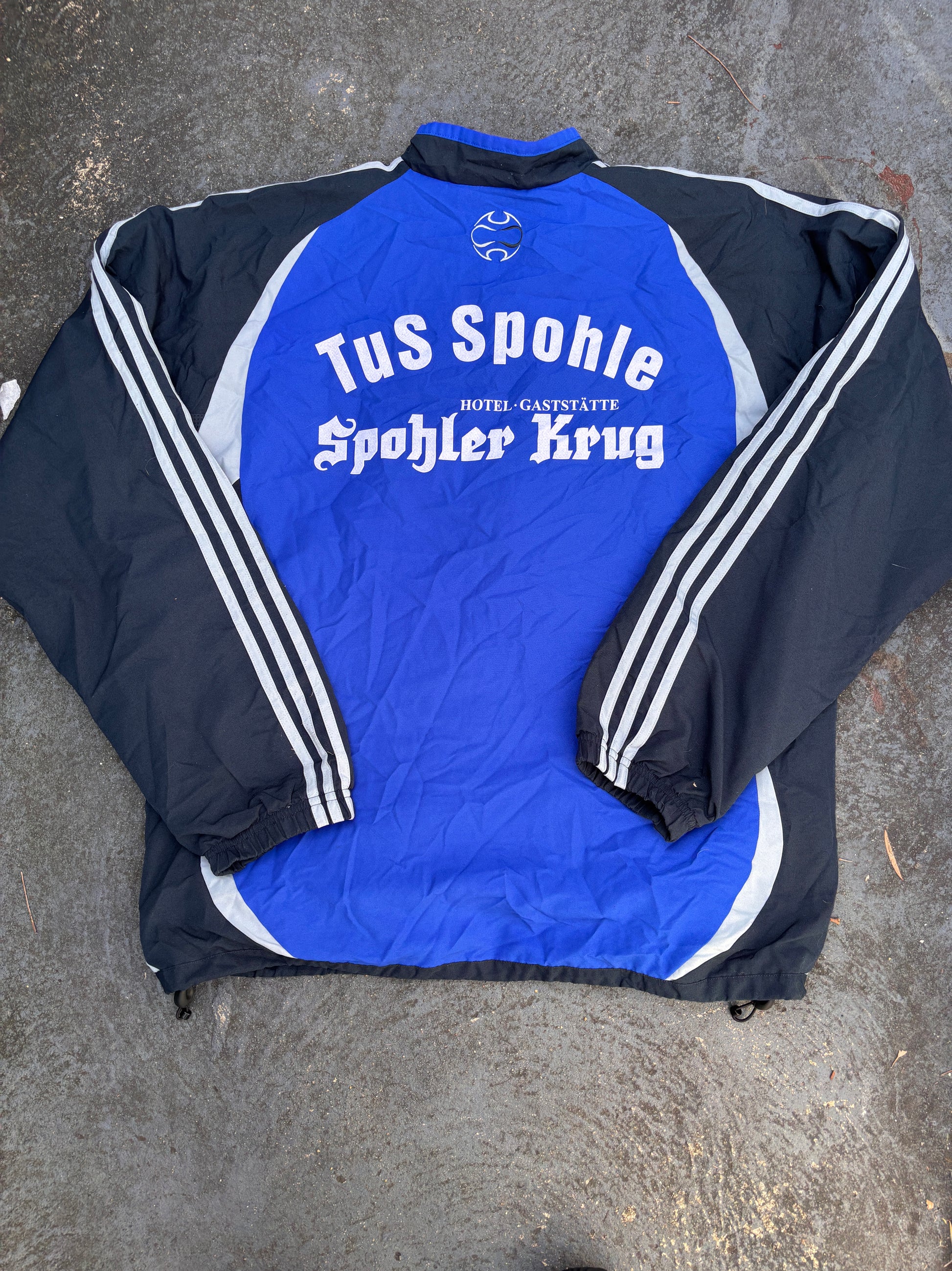 Vintage Y2K Adidas Football Jacket L Blue Black Detail Chest Logo 3-Stripes Full Zip