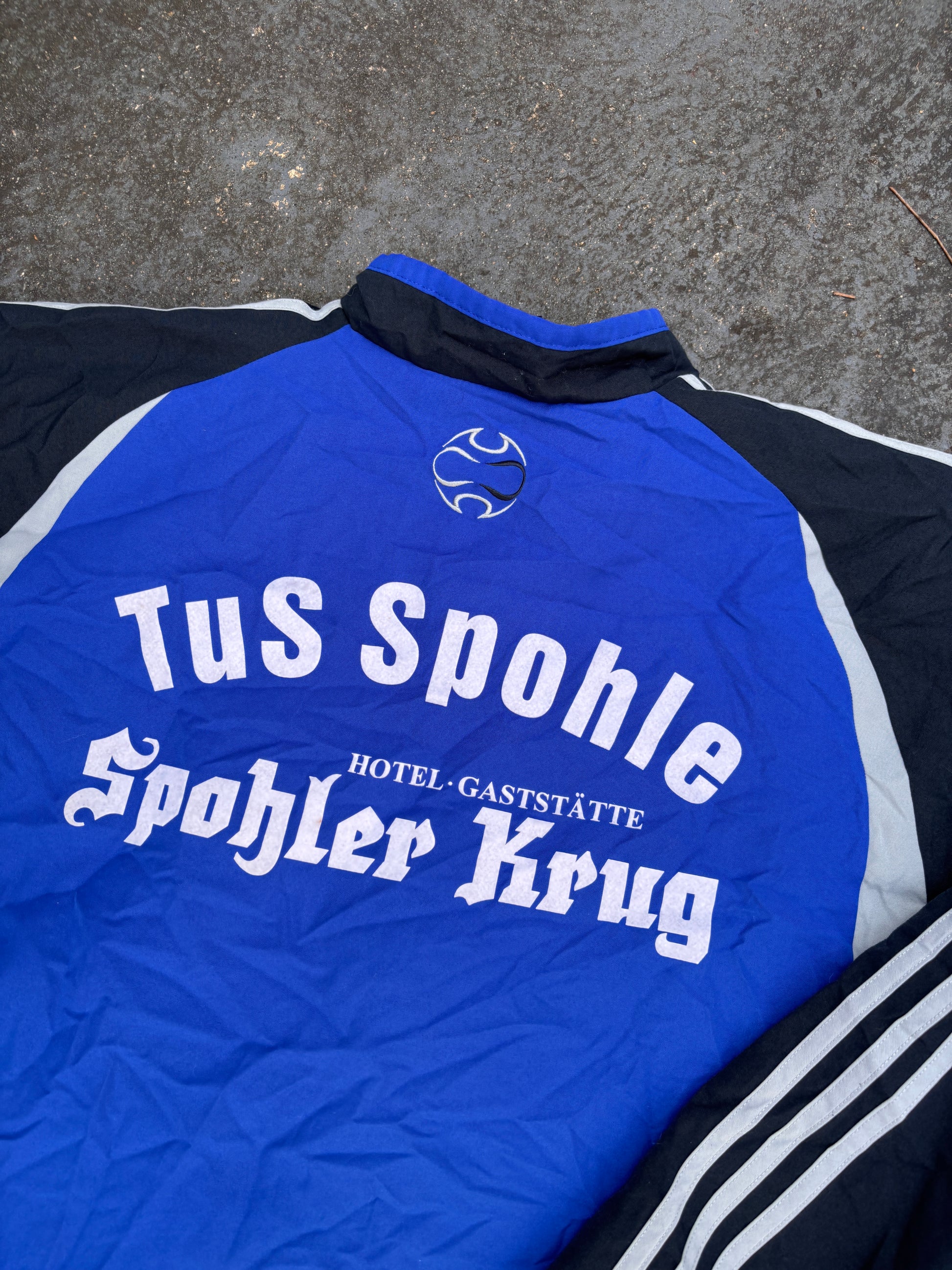 Vintage Y2K Adidas Football Jacket L Blue Black Detail Chest Logo 3-Stripes Full Zip