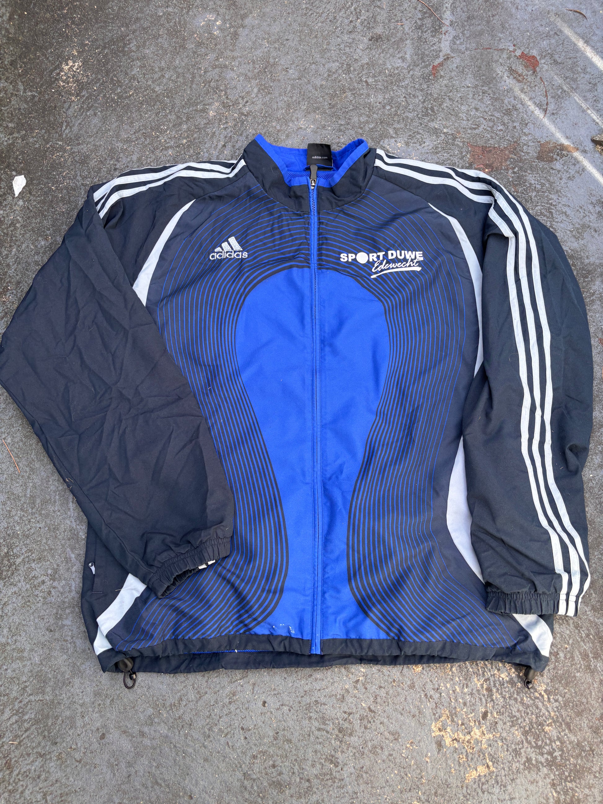 Vintage Y2K Adidas Football Jacket L Blue Black Detail Chest Logo 3-Stripes Full Zip
