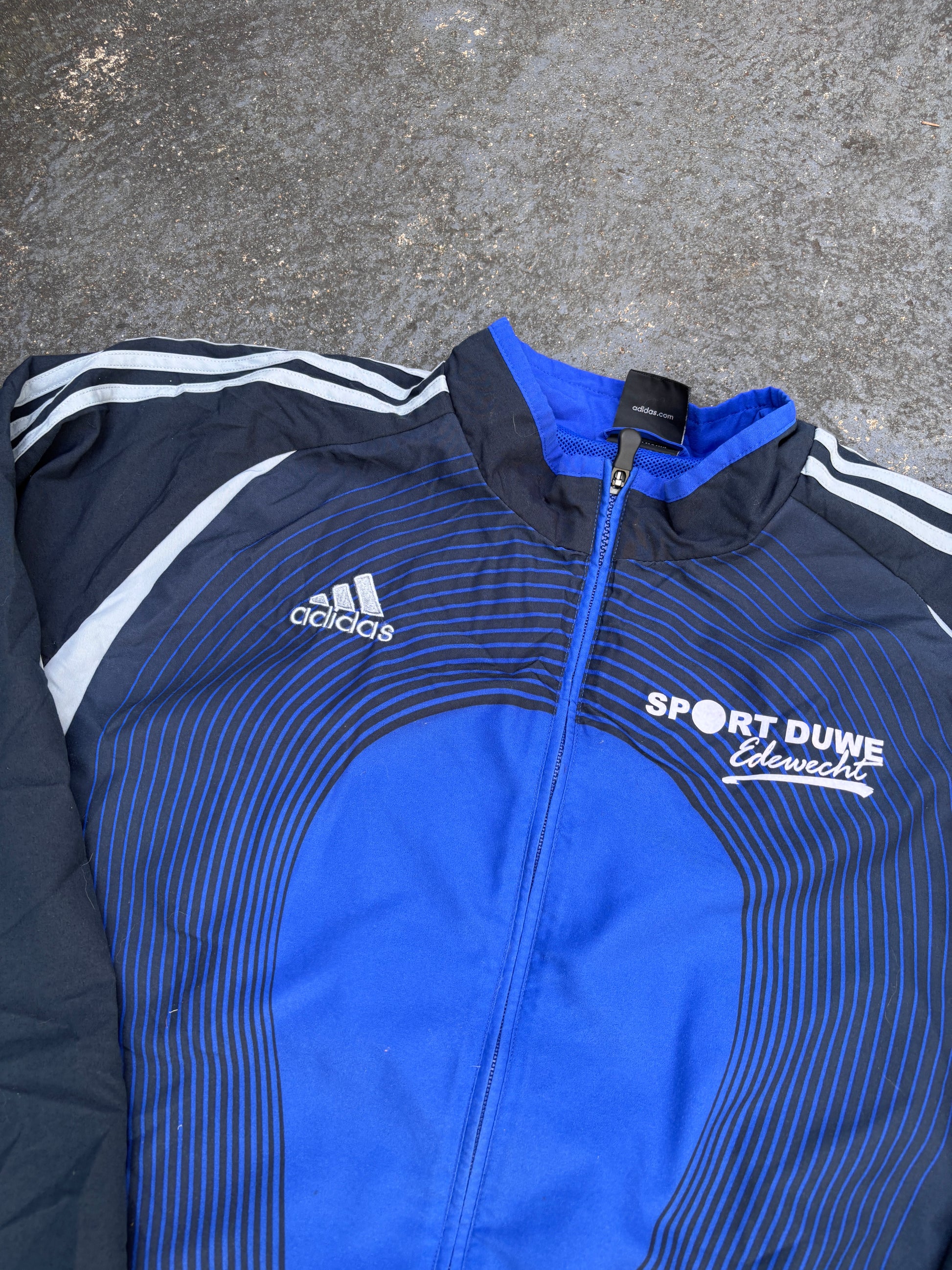 Vintage Y2K Adidas Football Jacket L Blue Black Detail Chest Logo 3-Stripes Full Zip