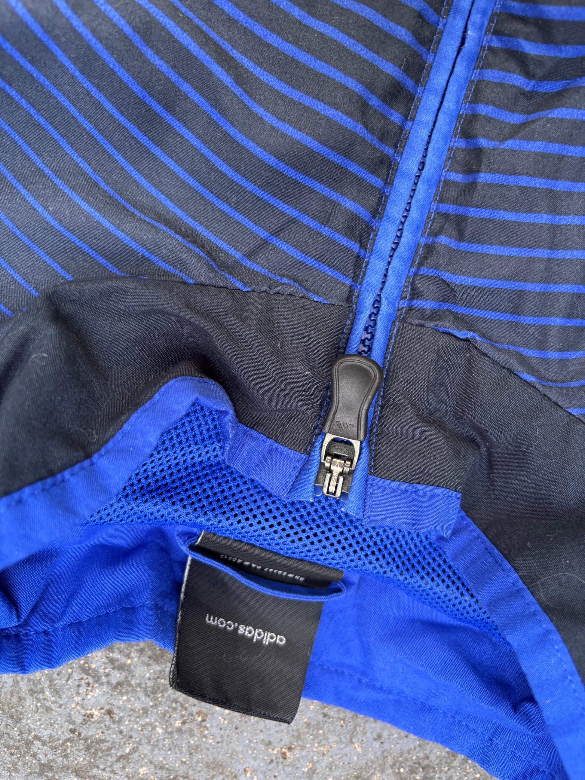 Vintage Y2K Adidas Football Jacket L Blue Black Detail Chest Logo 3-Stripes Full Zip
