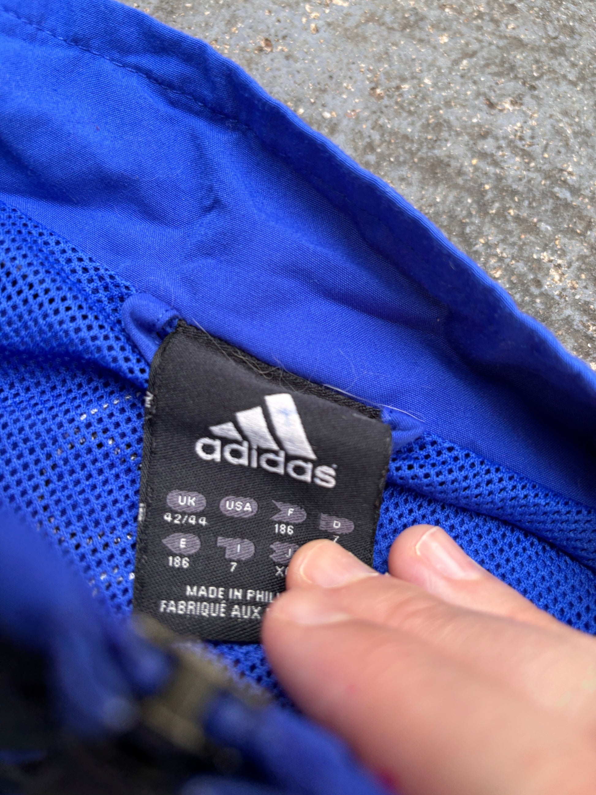 Vintage Y2K Adidas Football Jacket L Blue Black Detail Chest Logo 3-Stripes Full Zip