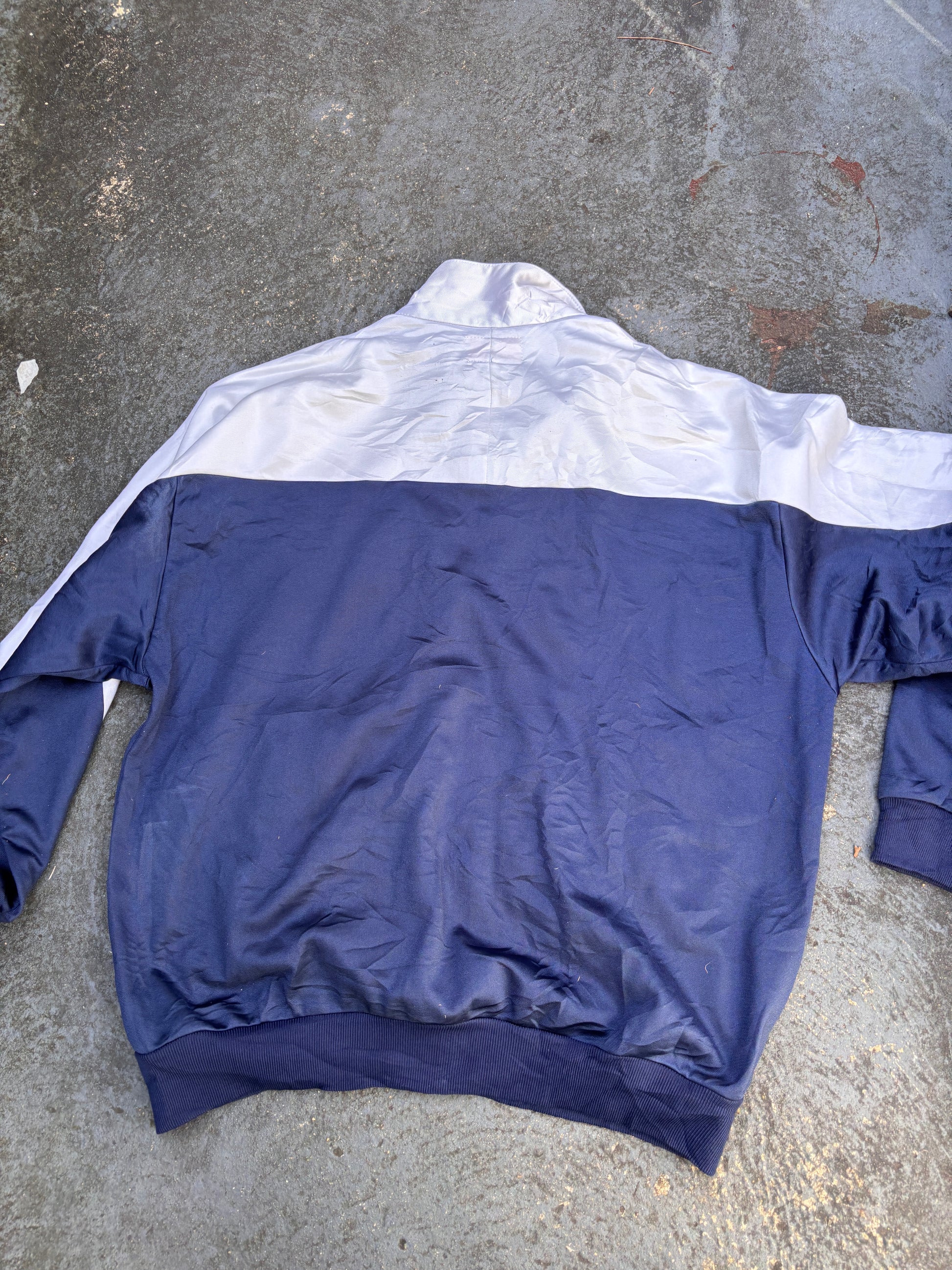 Vintage 90s ASICS Jacket Size M White Navy Chest Logo + Spell Out Tape Full Zip