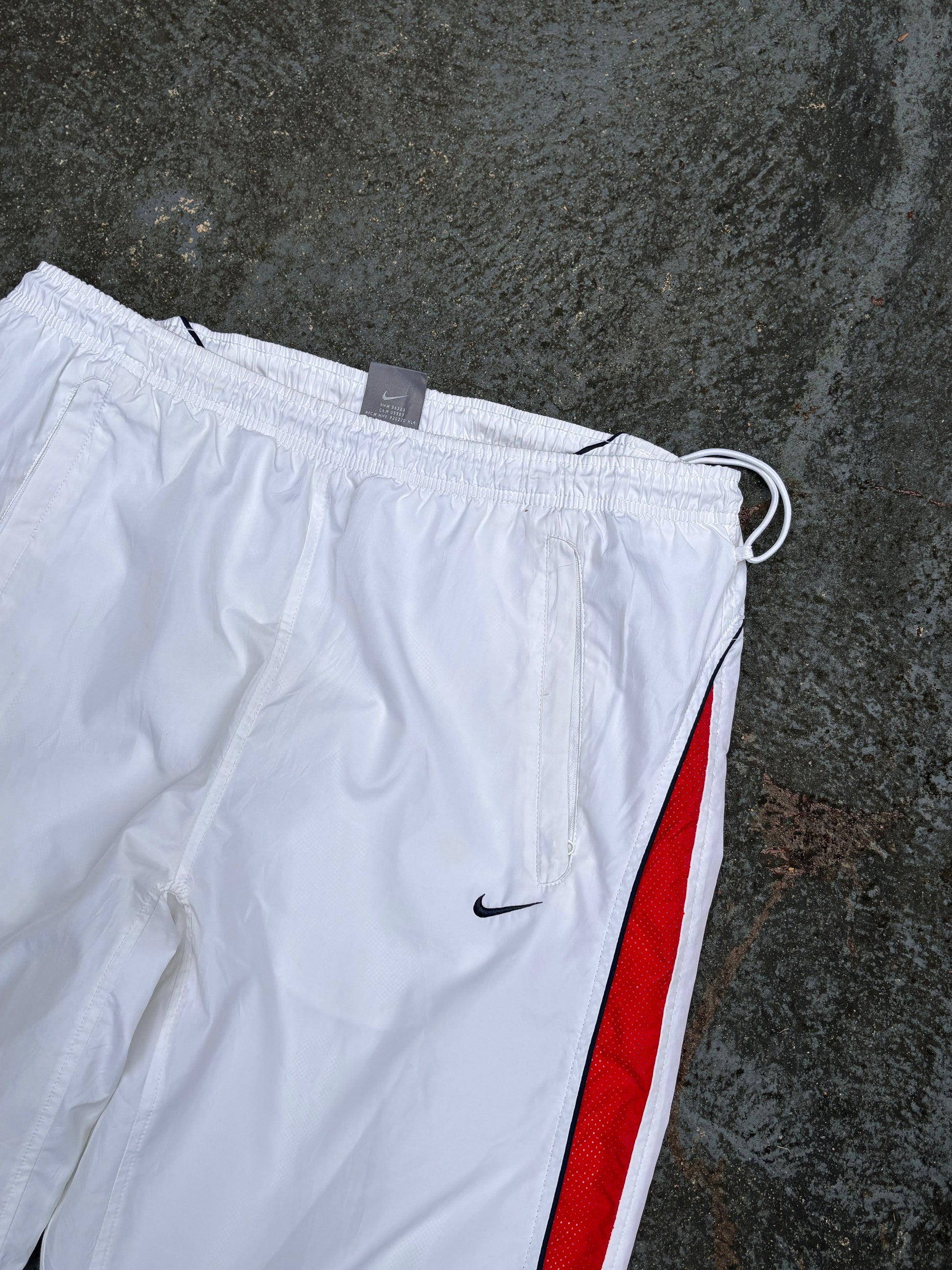 Vintage Y2K Nike Track Pants Size L White Red Detail Wide Leg Bungee Waist Ankle Zip