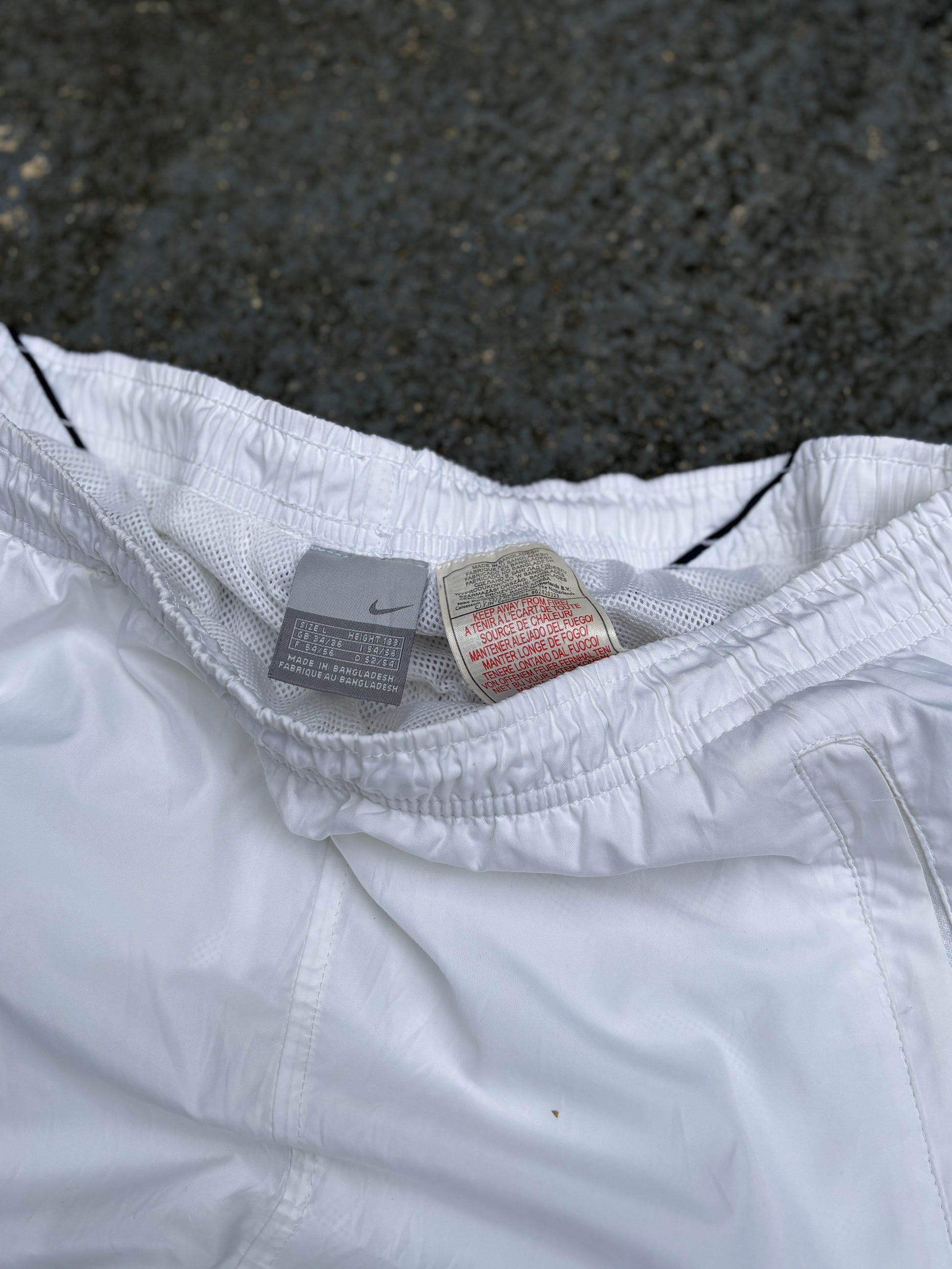 Vintage Y2K Nike Track Pants Size L White Red Detail Wide Leg Bungee Waist Ankle Zip