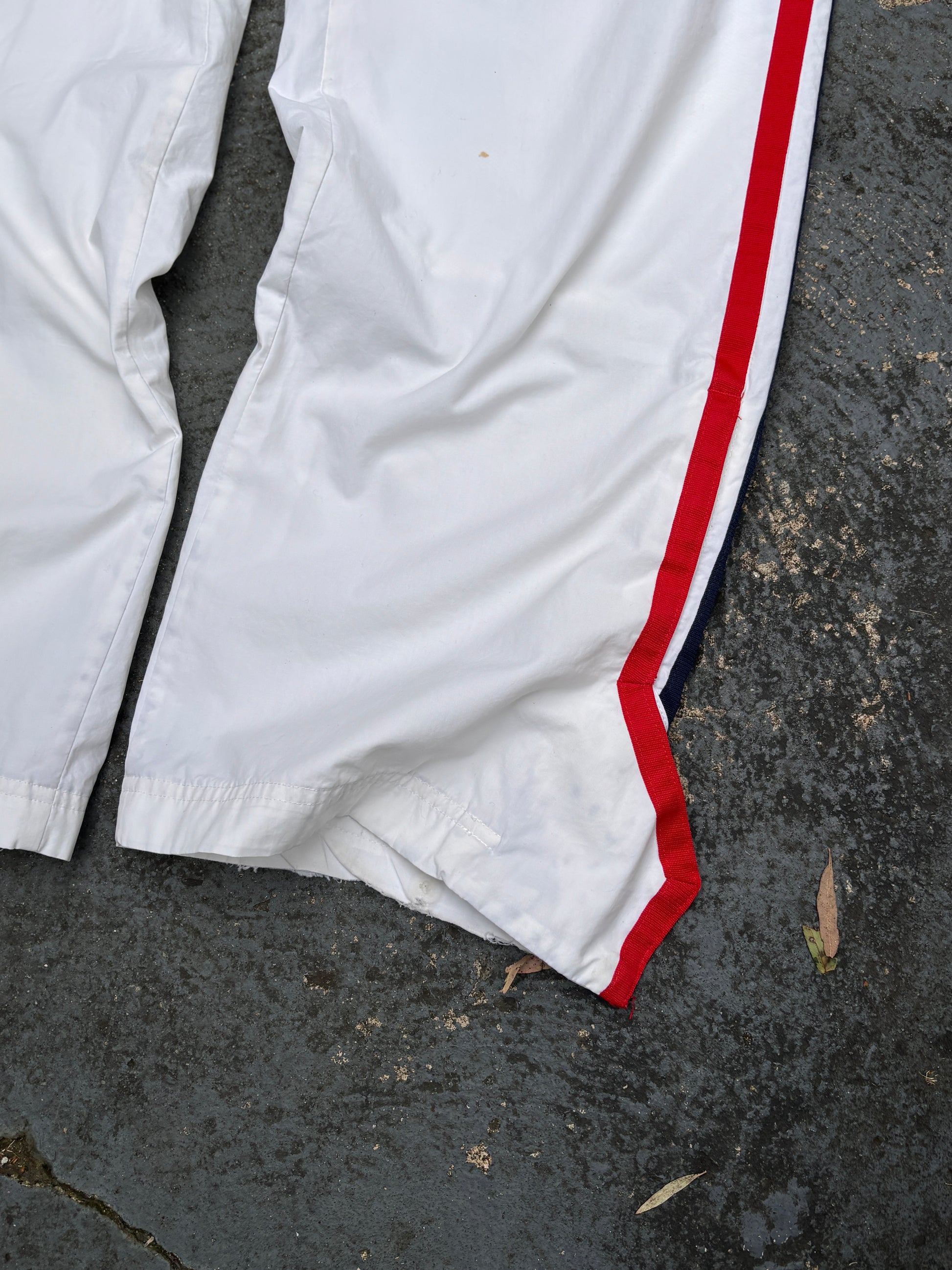 Vintage Y2K Nike Track Pants M White Red Blue Detail Wide Leg Ankle Zip Windbreakers