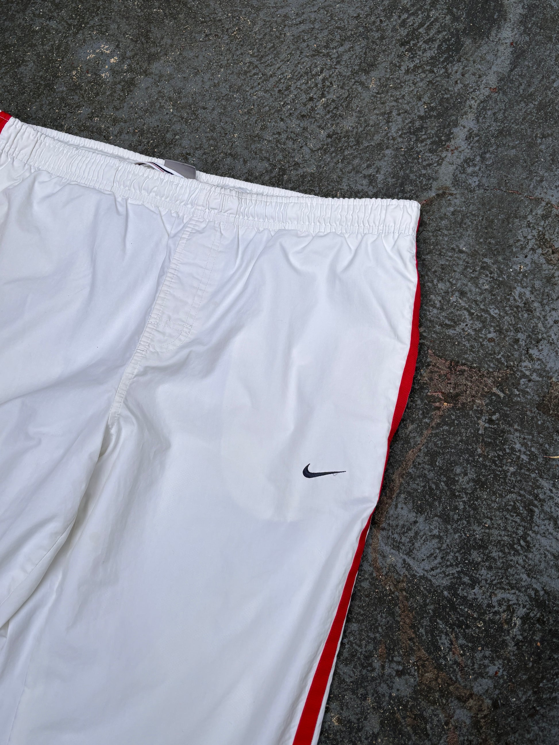 Vintage Y2K Nike Track Pants M White Red Blue Detail Wide Leg Ankle Zip Windbreakers