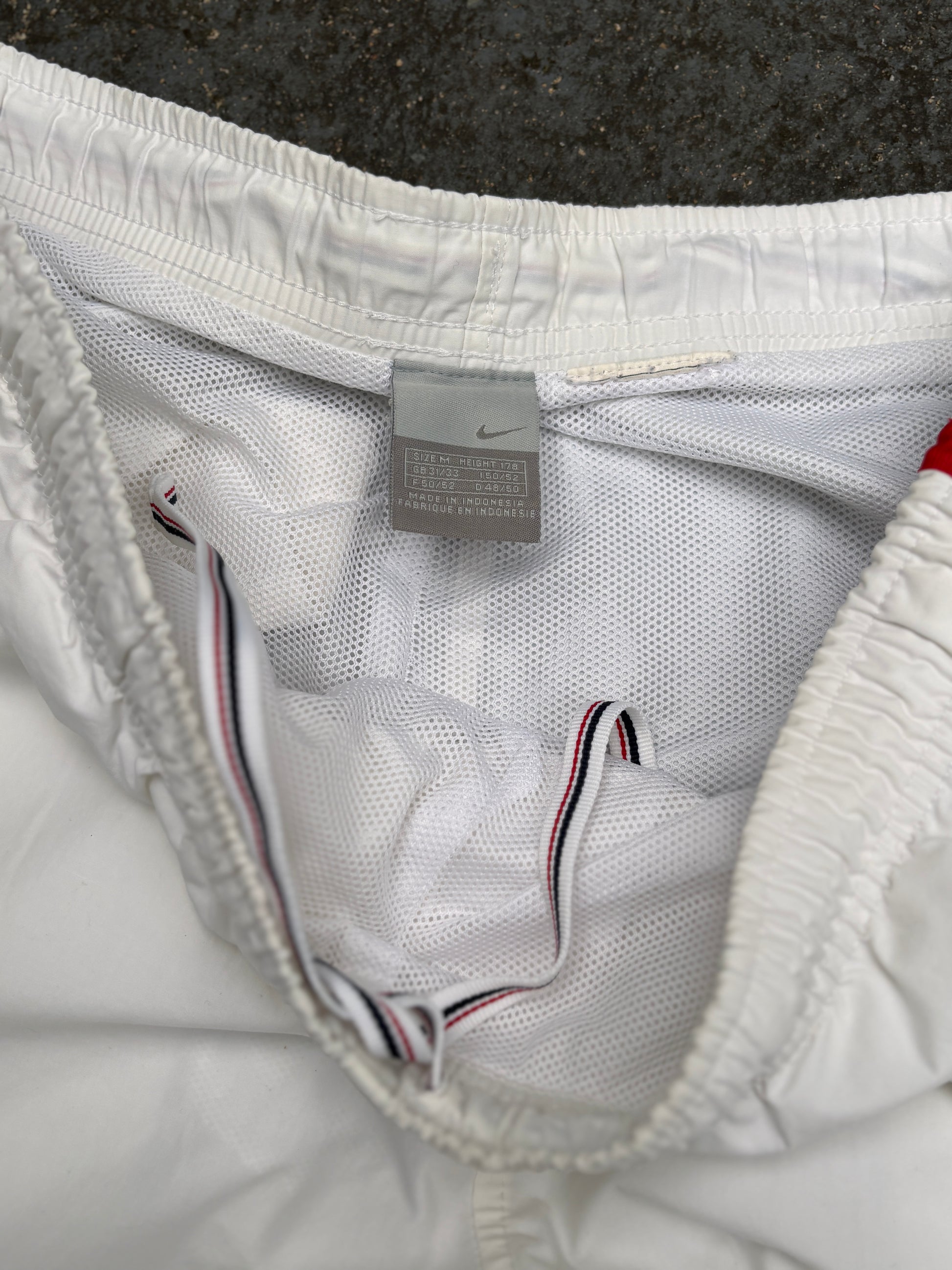 Vintage Y2K Nike Track Pants M White Red Blue Detail Wide Leg Ankle Zip Windbreakers