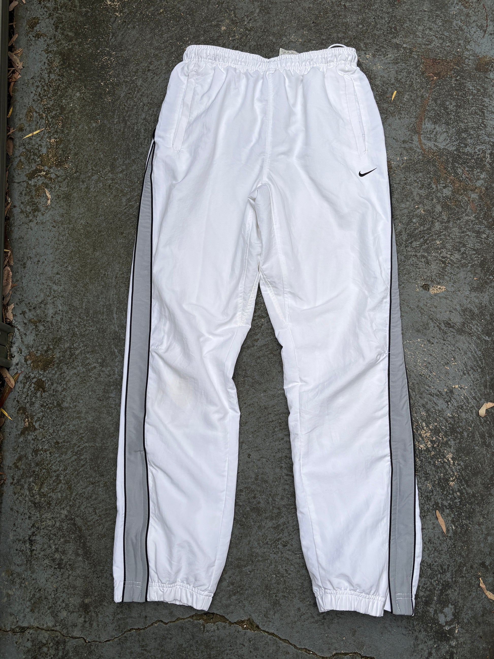 Vintage Y2K Nike Track Pants Size S White Grey Detail Wide Leg Bungee Tab Windbreakers