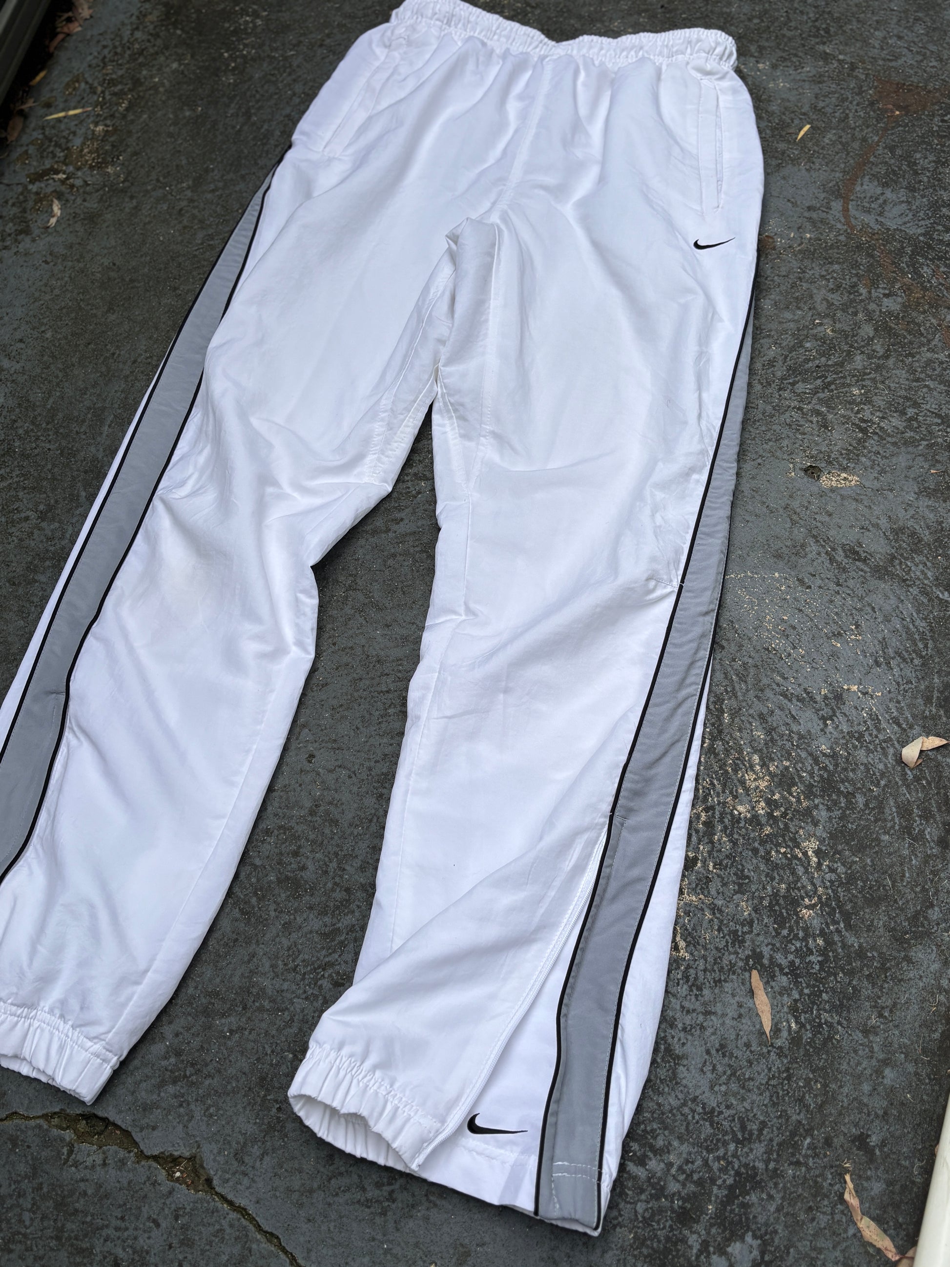 Vintage Y2K Nike Track Pants Size S White Grey Detail Wide Leg Bungee Tab Windbreakers