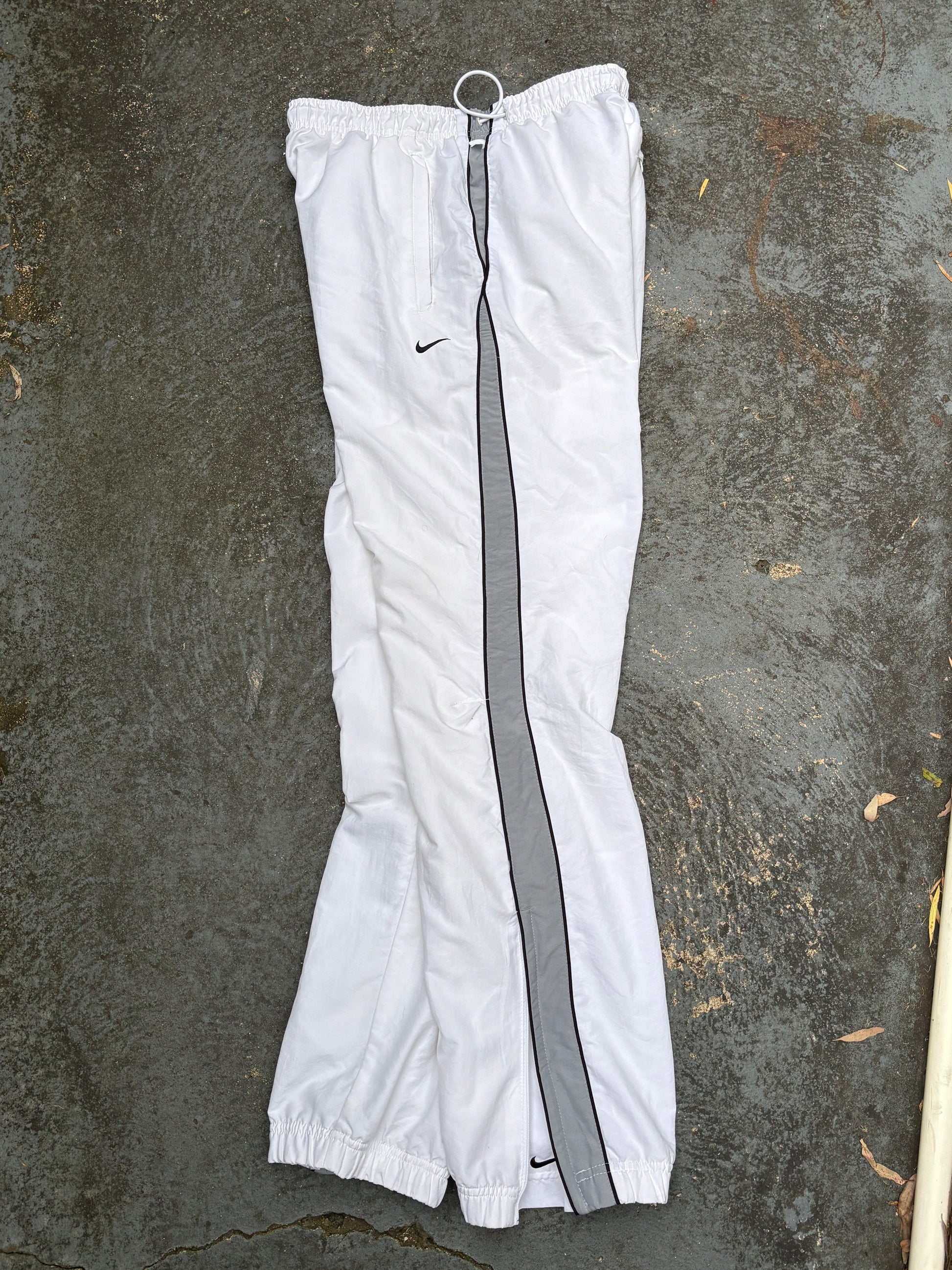Vintage Y2K Nike Track Pants Size S White Grey Detail Wide Leg Bungee Tab Windbreakers