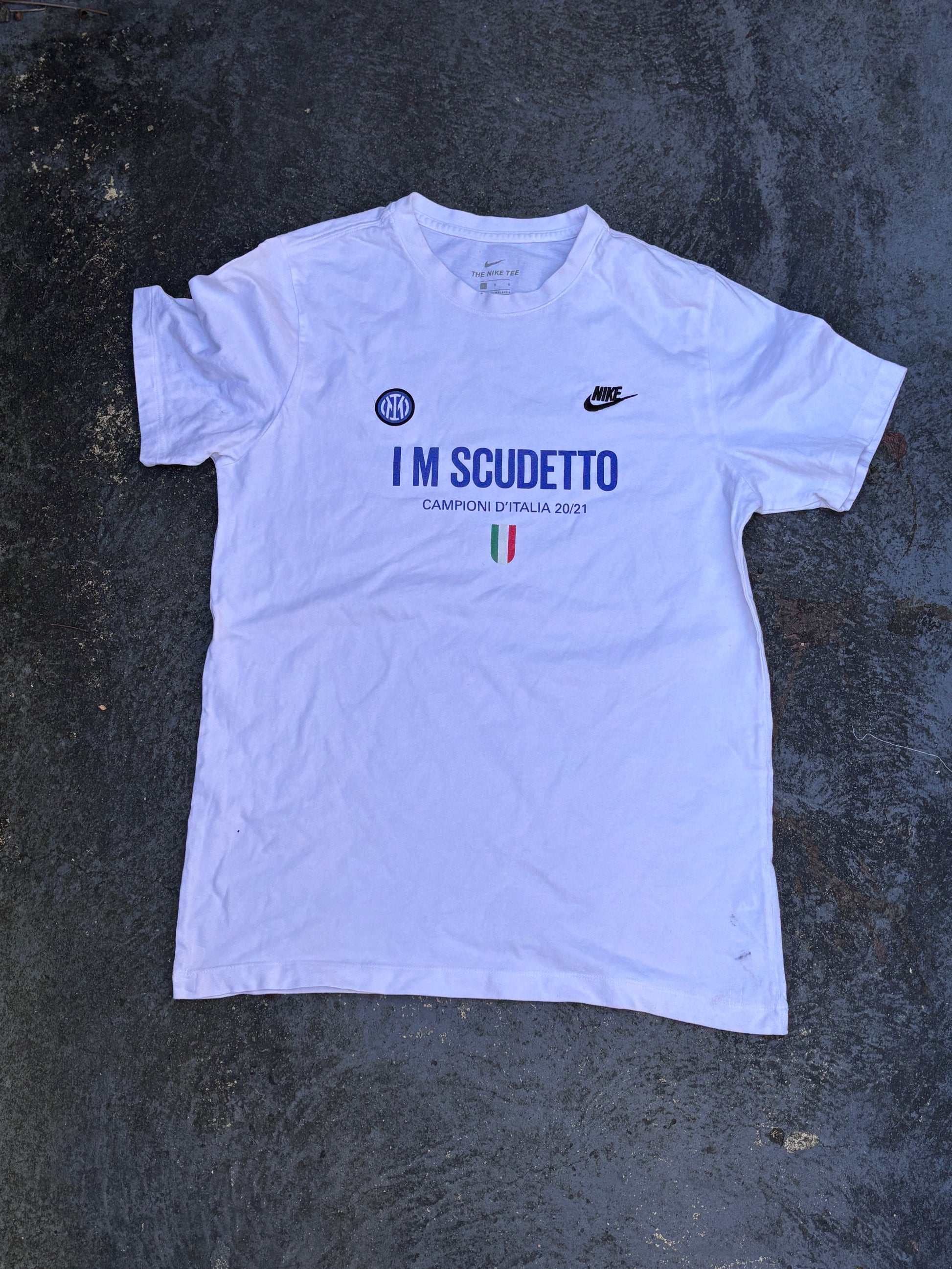 Nike Inter Milan T-shirt Size L White Chest Logos Italian Flag 2021 Issue