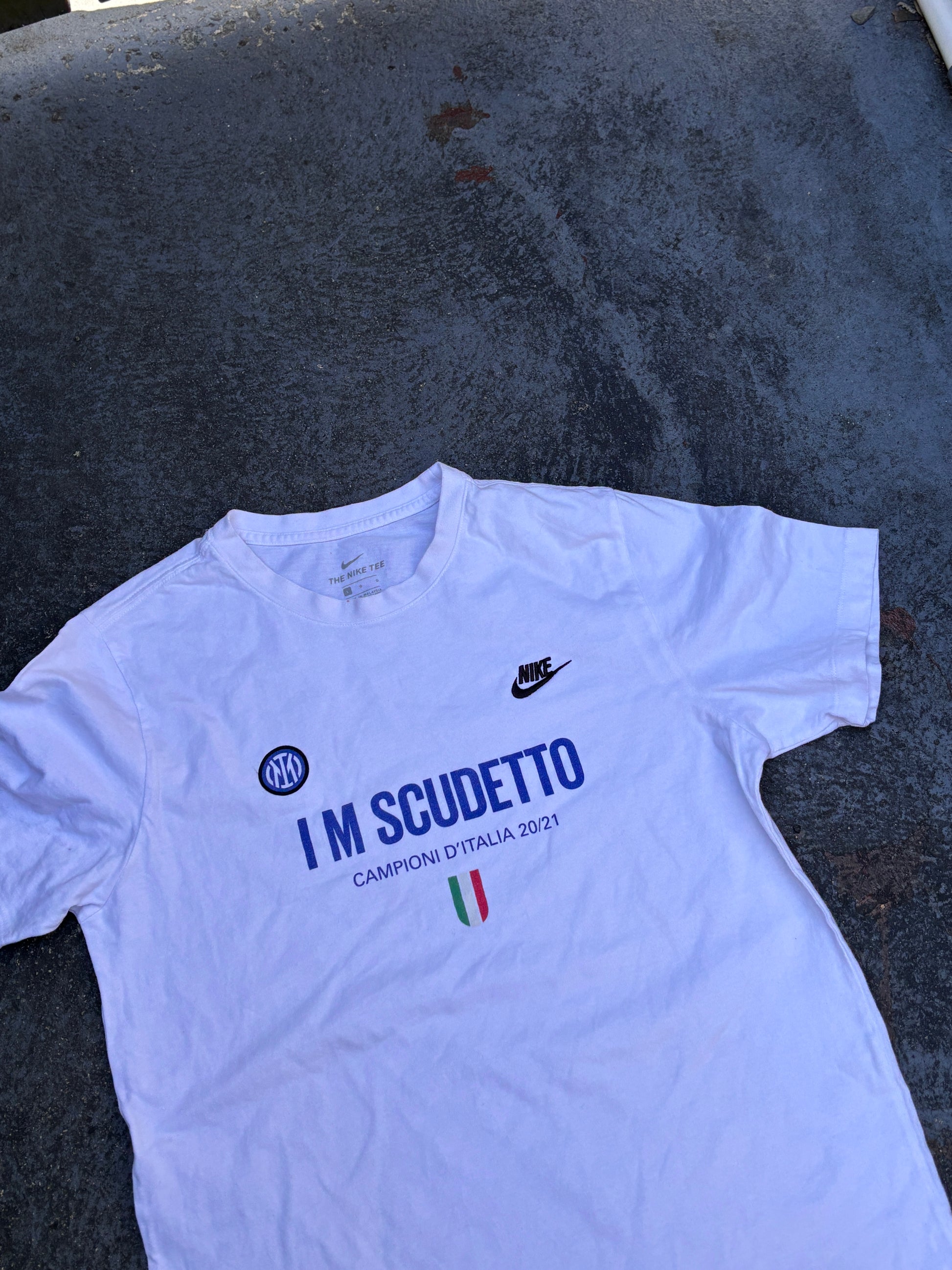 Nike Inter Milan T-shirt Size L White Chest Logos Italian Flag 2021 Issue