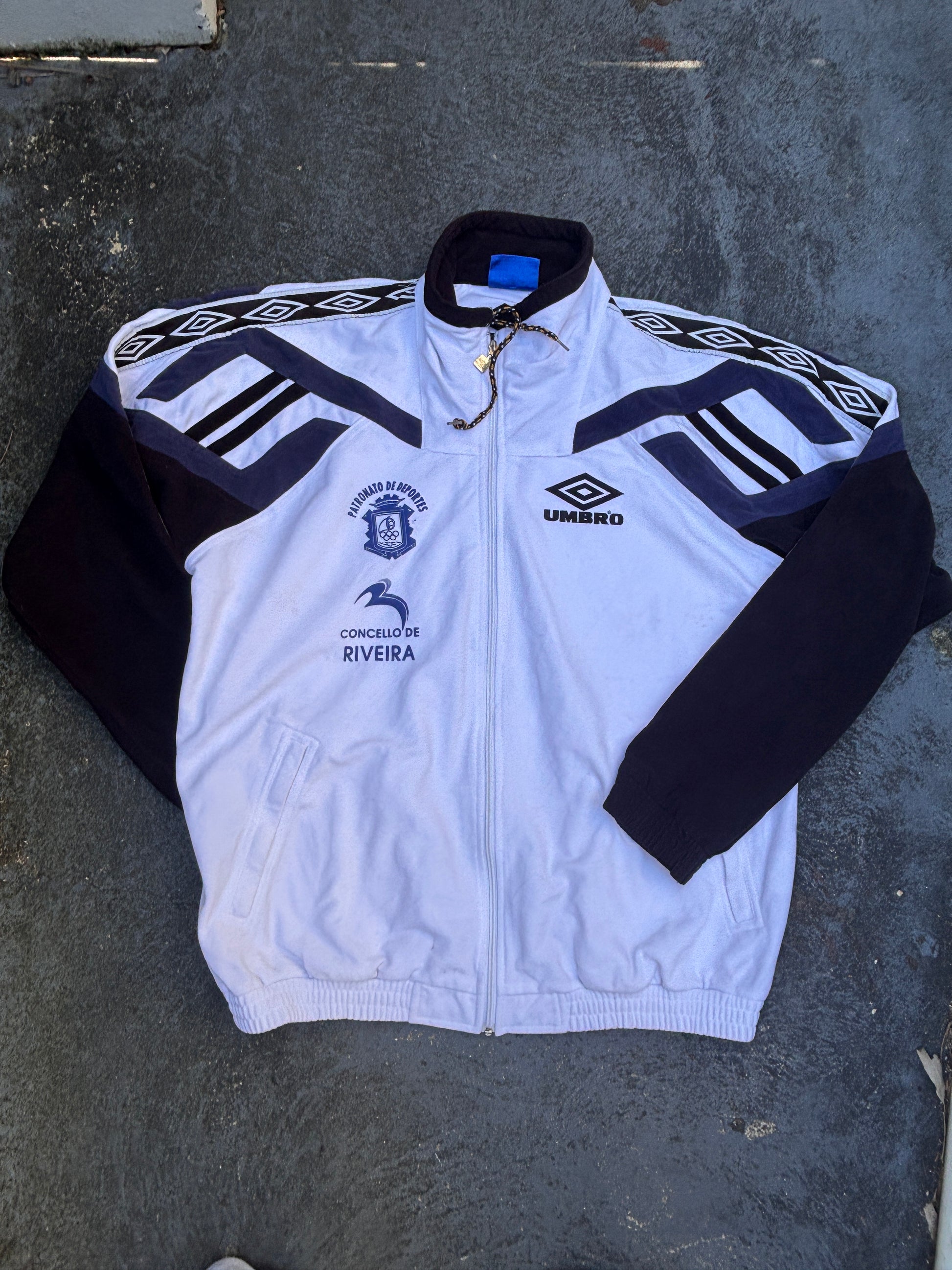 Vintage Y2K Umbro Football Jacket Size XL White Chest Logos Arm Tape Full Zip