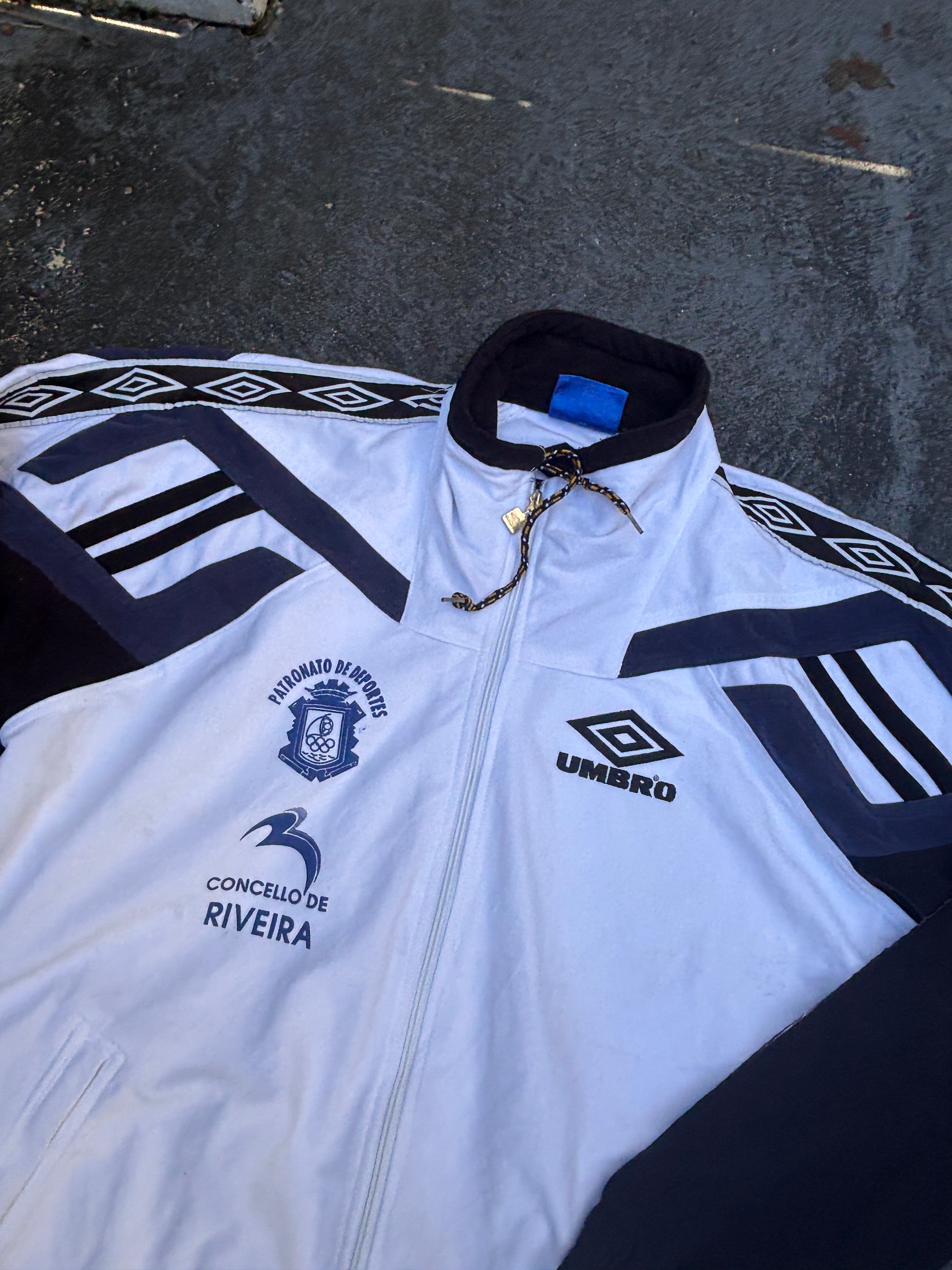 Vintage Y2K Umbro Football Jacket Size XL White Chest Logos Arm Tape Full Zip