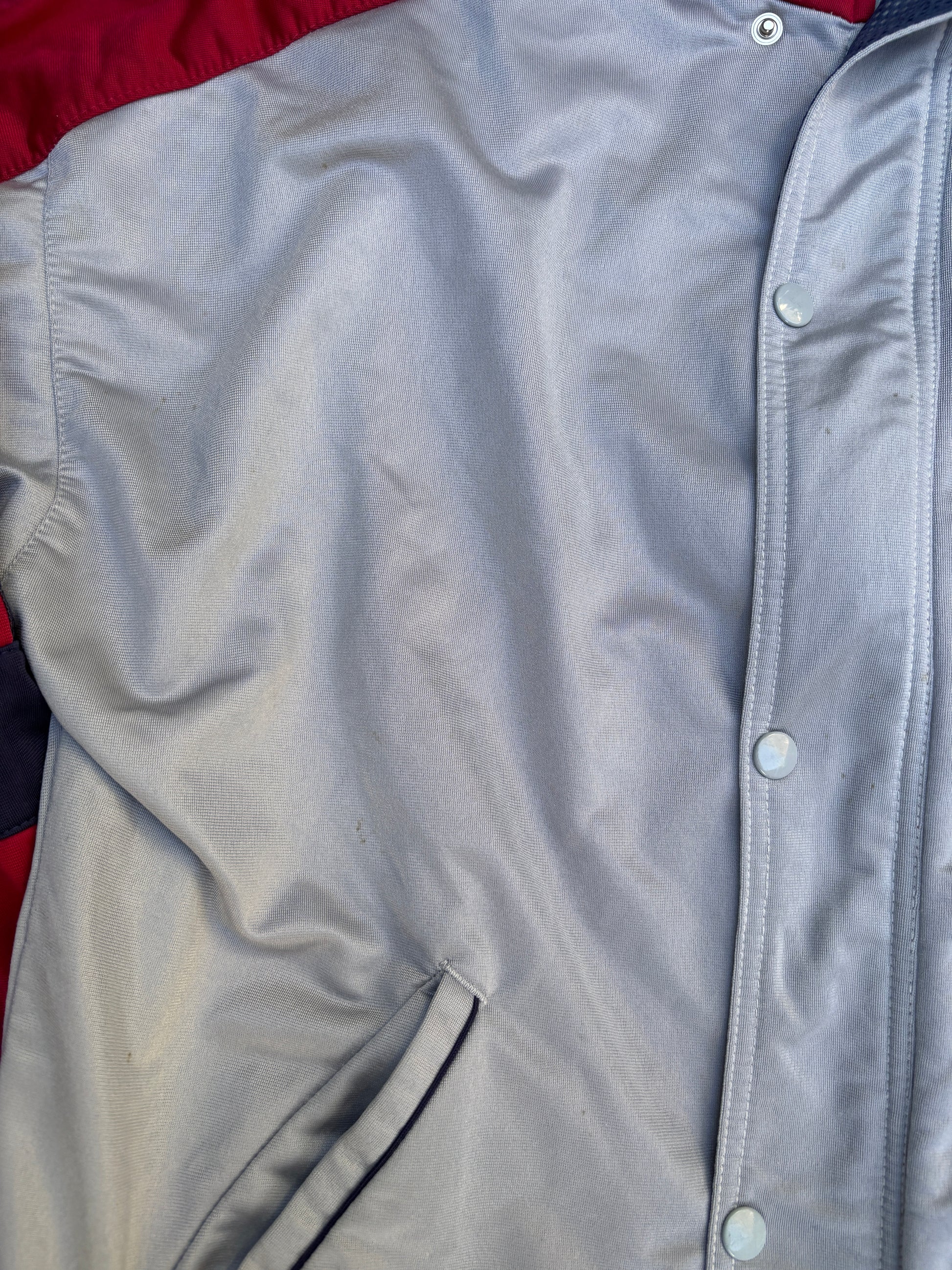 Vintage 90s Reebok Jacket Size XL Grey Red Detail Button Zip Arm Tape