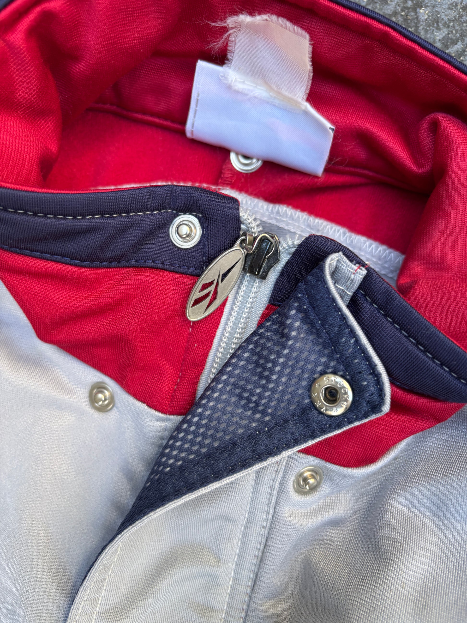 Vintage 90s Reebok Jacket Size XL Grey Red Detail Button Zip Arm Tape