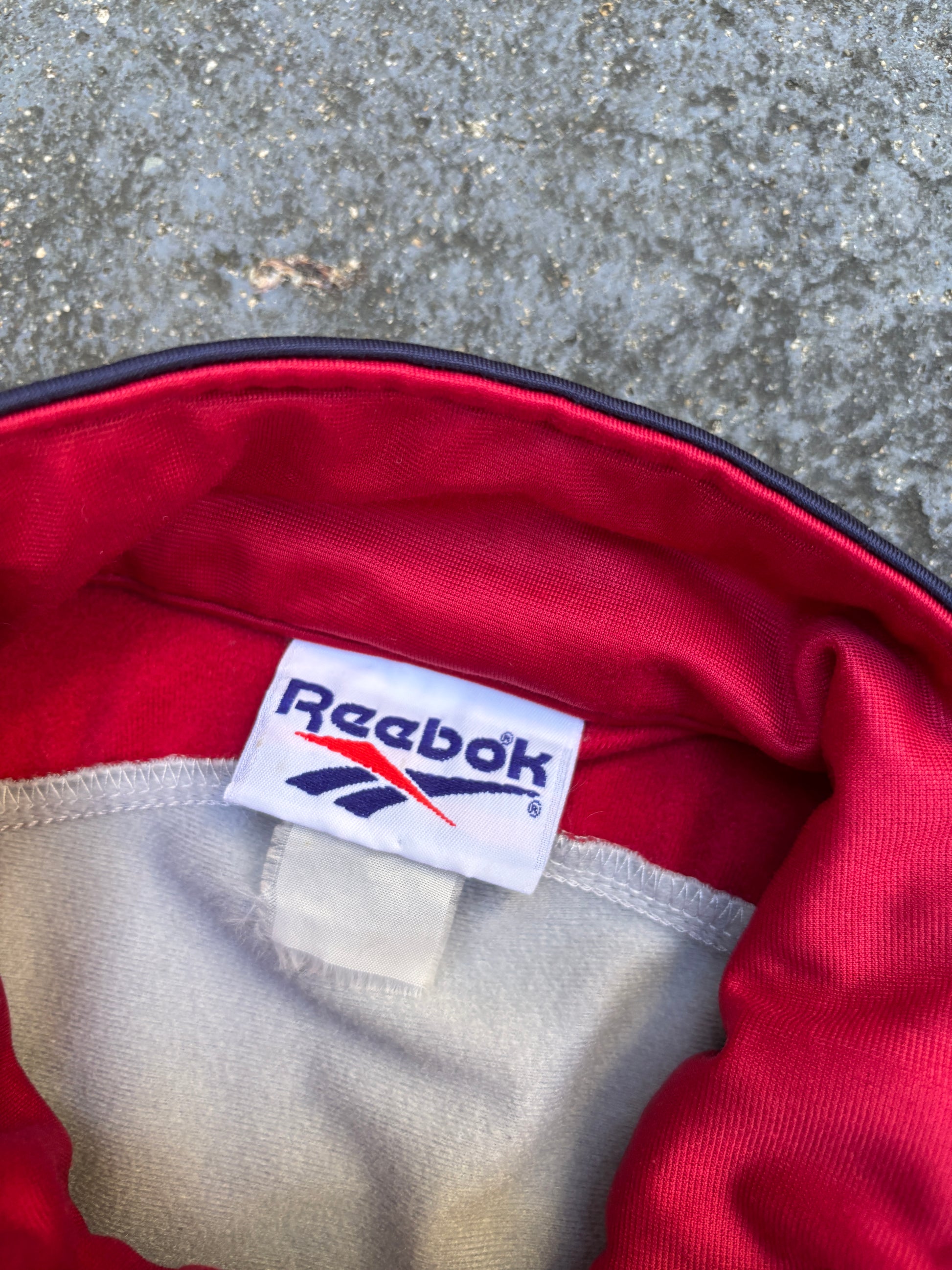 Vintage 90s Reebok Jacket Size XL Grey Red Detail Button Zip Arm Tape