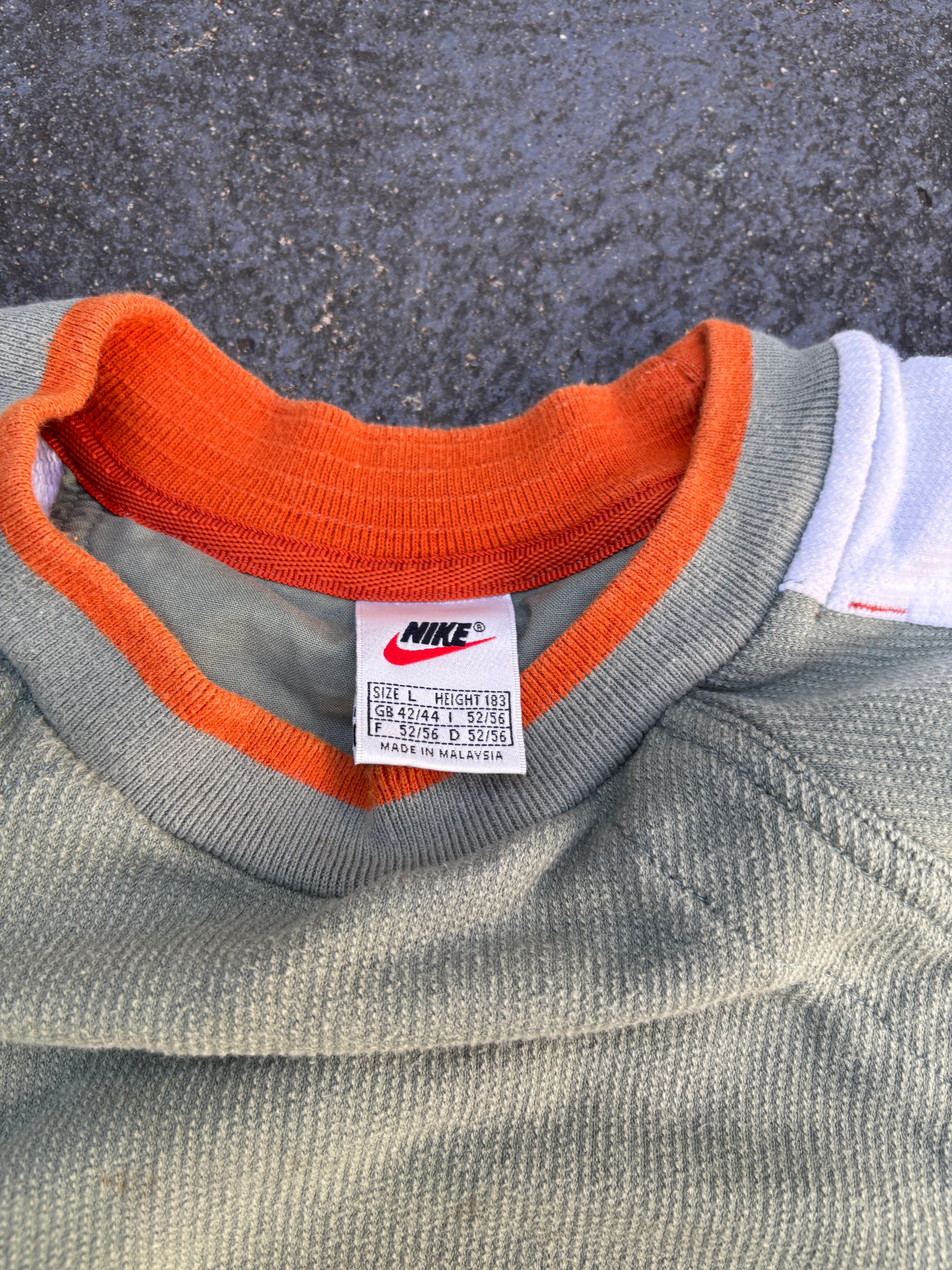 Vintage 90s Nike Jumper Size L Green Waffle Texture Spell Out Sweatshirt