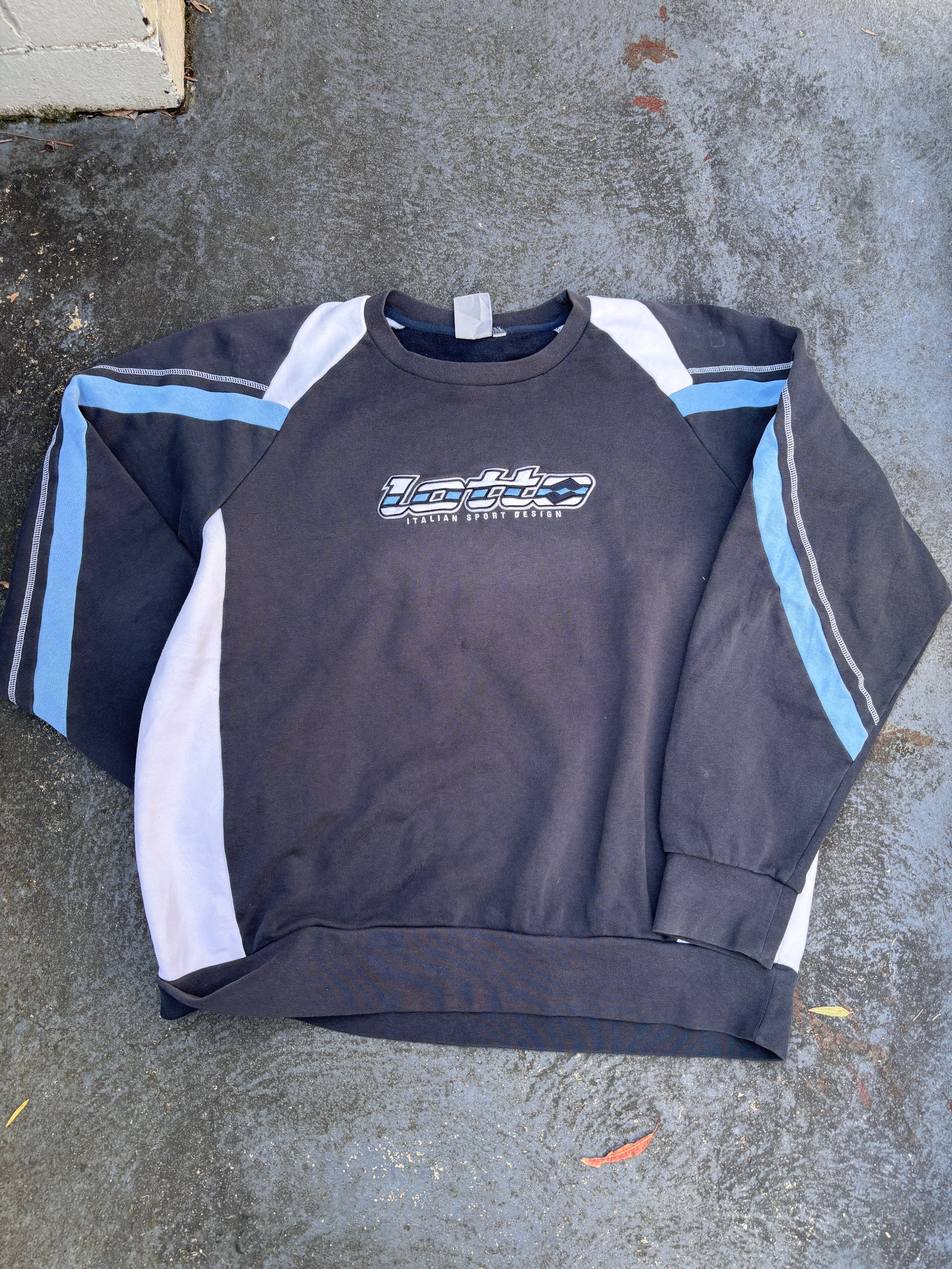 Vintage 90s Lotto Jumper Size XL Navy Two-Tone Spell Out Sweatshirt