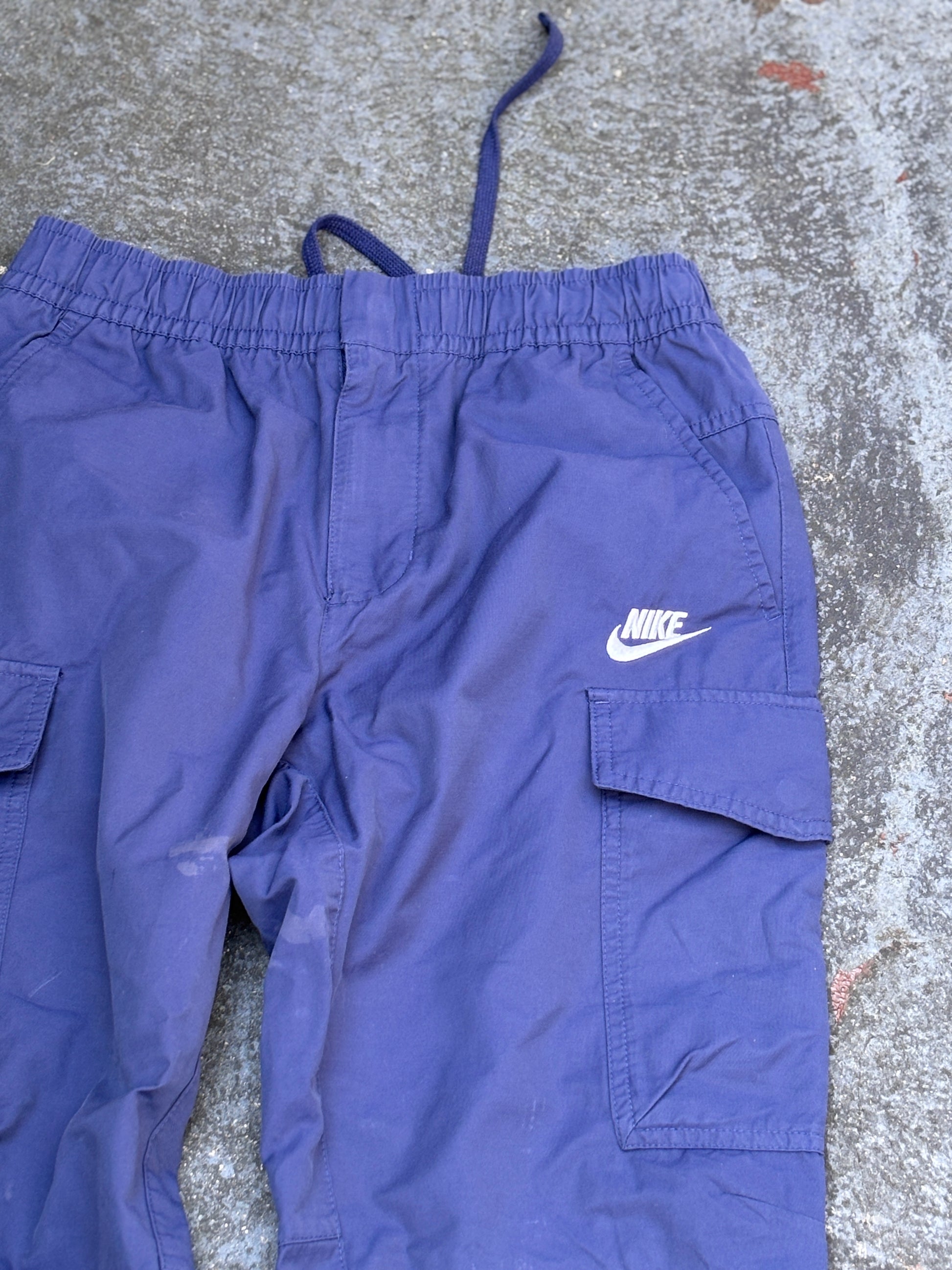 Nike Cargo Track Pants Women’s Size S Blue White Logo Straight Leg