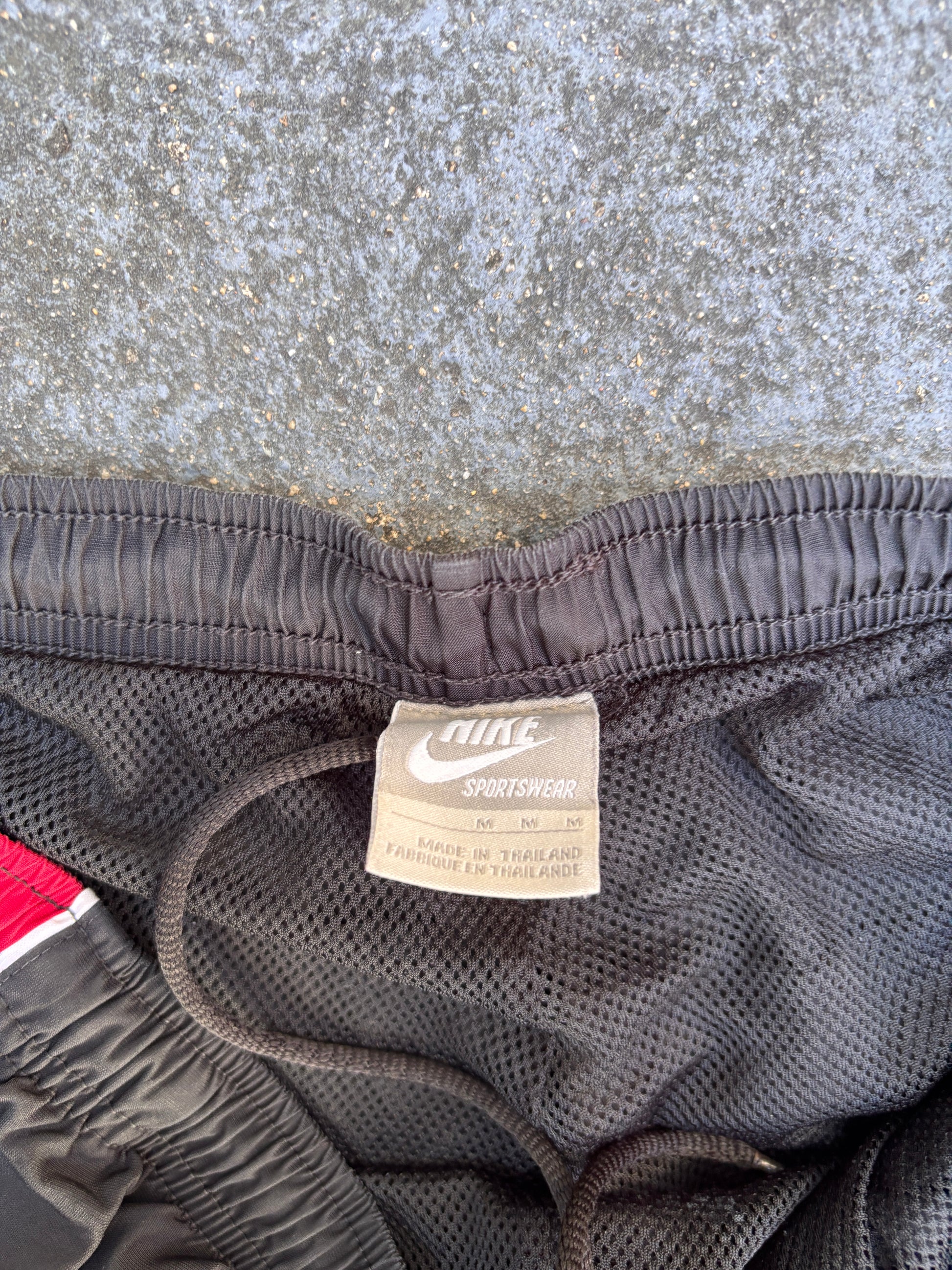 Vintage Y2K Nike Track Pants Size M Black Red Detail Wide Leg Ankle Zip Windbreaker