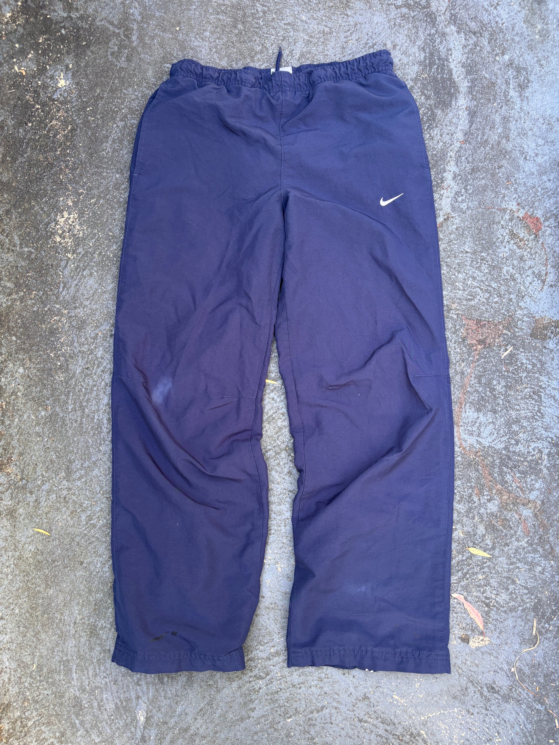 Vintage Y2K Nike Track Pants Women’s Size S Navy White Swoosh Wide Leg Windbreaker
