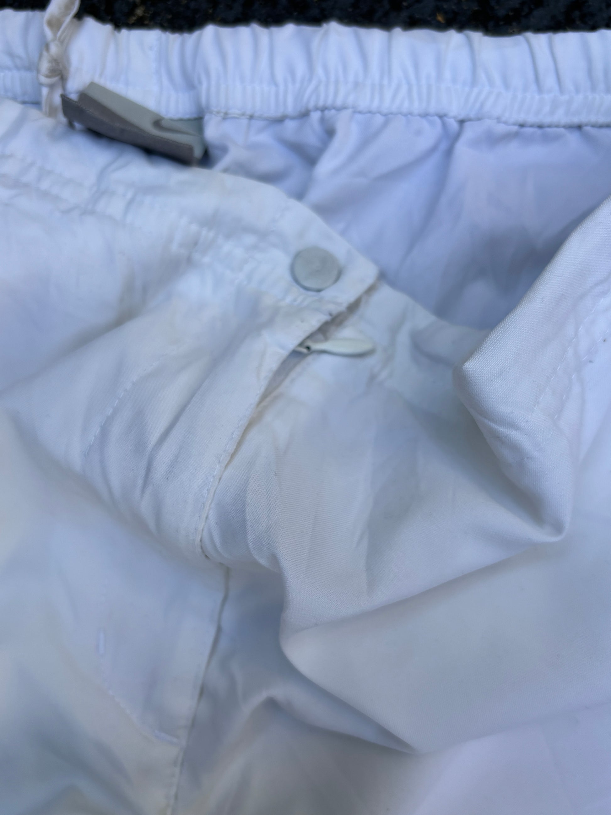 Vintage Y2K Nike Track Pants Women’s Size S White Silver Hip Swoosh Wide Leg Ankle Zip