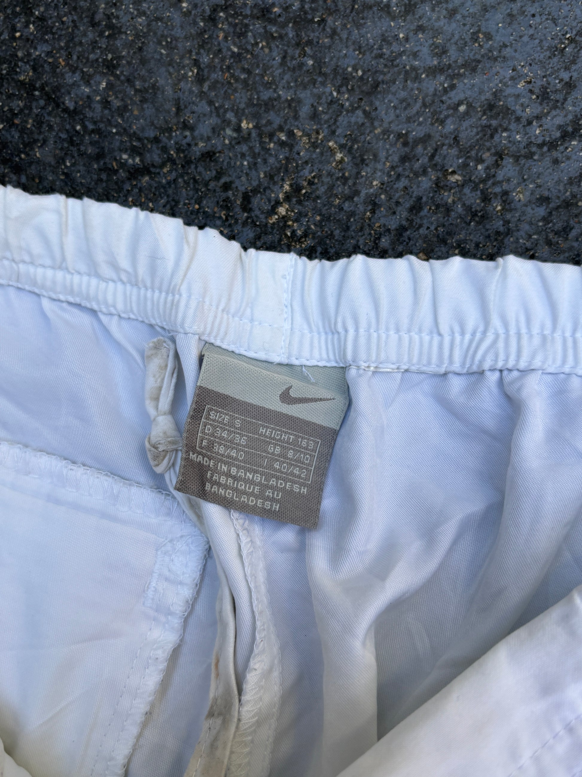 Vintage Y2K Nike Track Pants Women’s Size S White Silver Hip Swoosh Wide Leg Ankle Zip