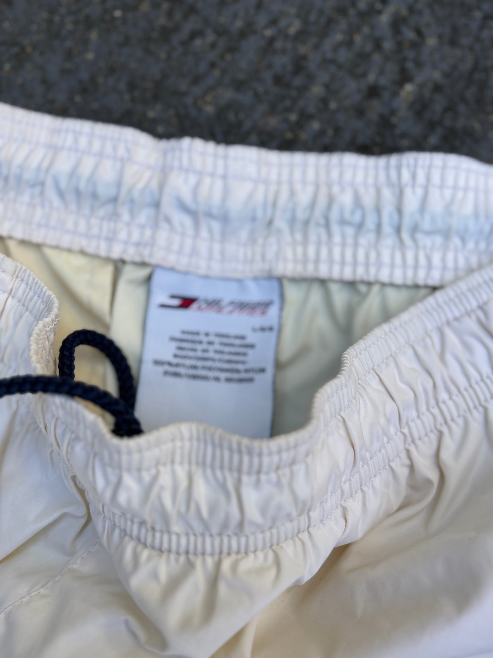 Vintage 90s Tommy Hilfiger Athletics Track Pants Size L White Blue Red Spell Out Nylon Windbreaker