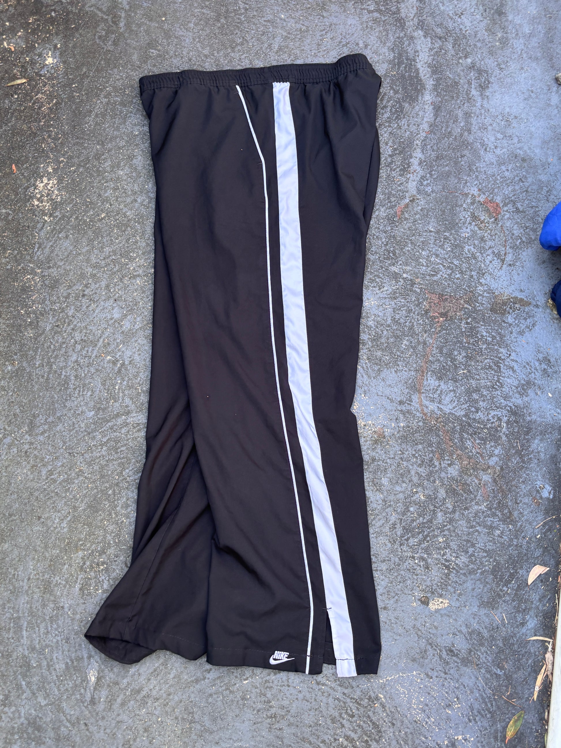 Vintage Y2K Nike Track Pants Women’s L Black White Detail Wide Leg Ankle Logo