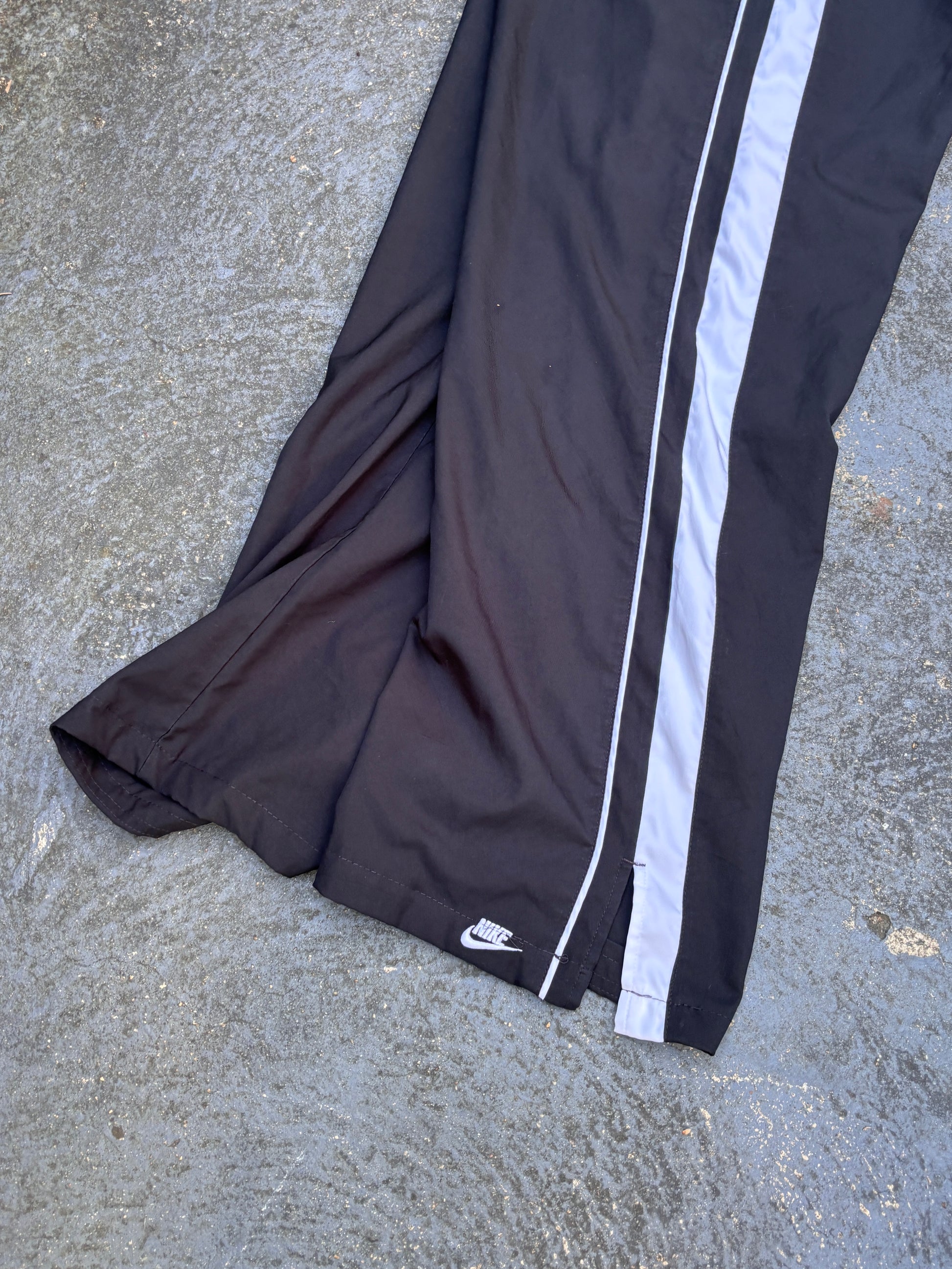 Vintage Y2K Nike Track Pants Women’s L Black White Detail Wide Leg Ankle Logo