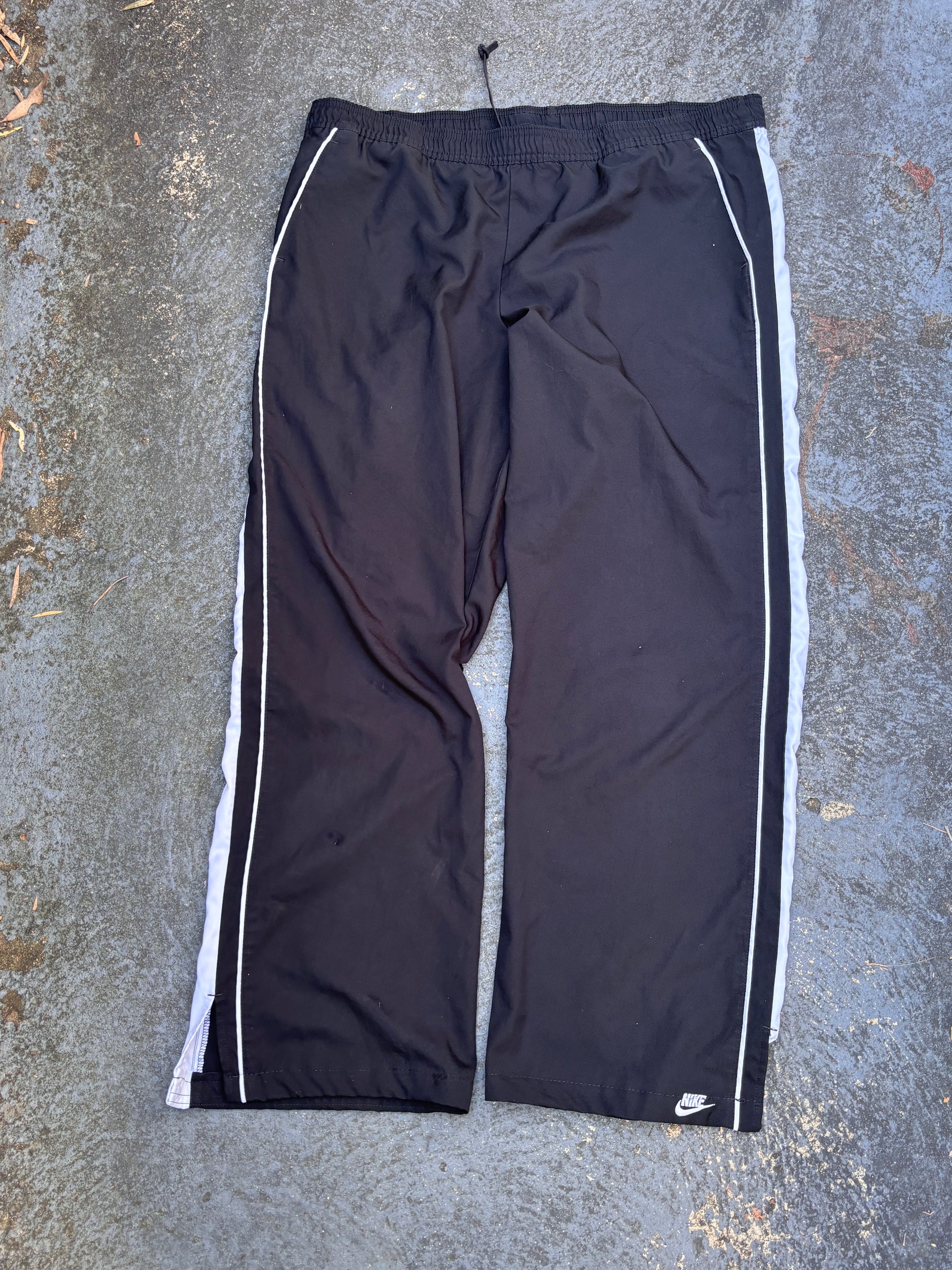 Vintage Y2K Nike Track Pants Women’s L Black White Detail Wide Leg Ankle Logo