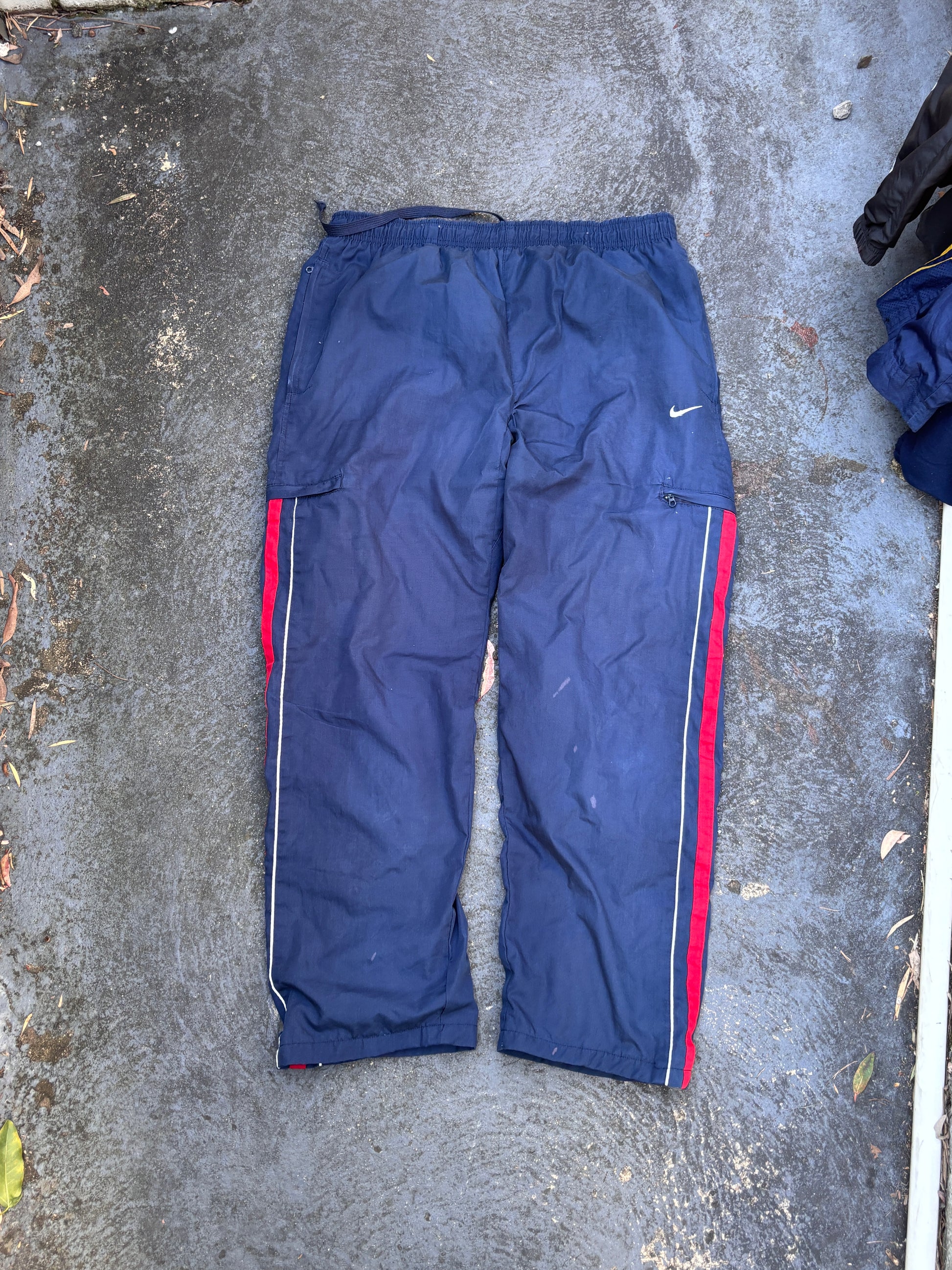 Vintage Y2K Nike Cargo Track Pants Size L Navy Red Detail Wide Leg