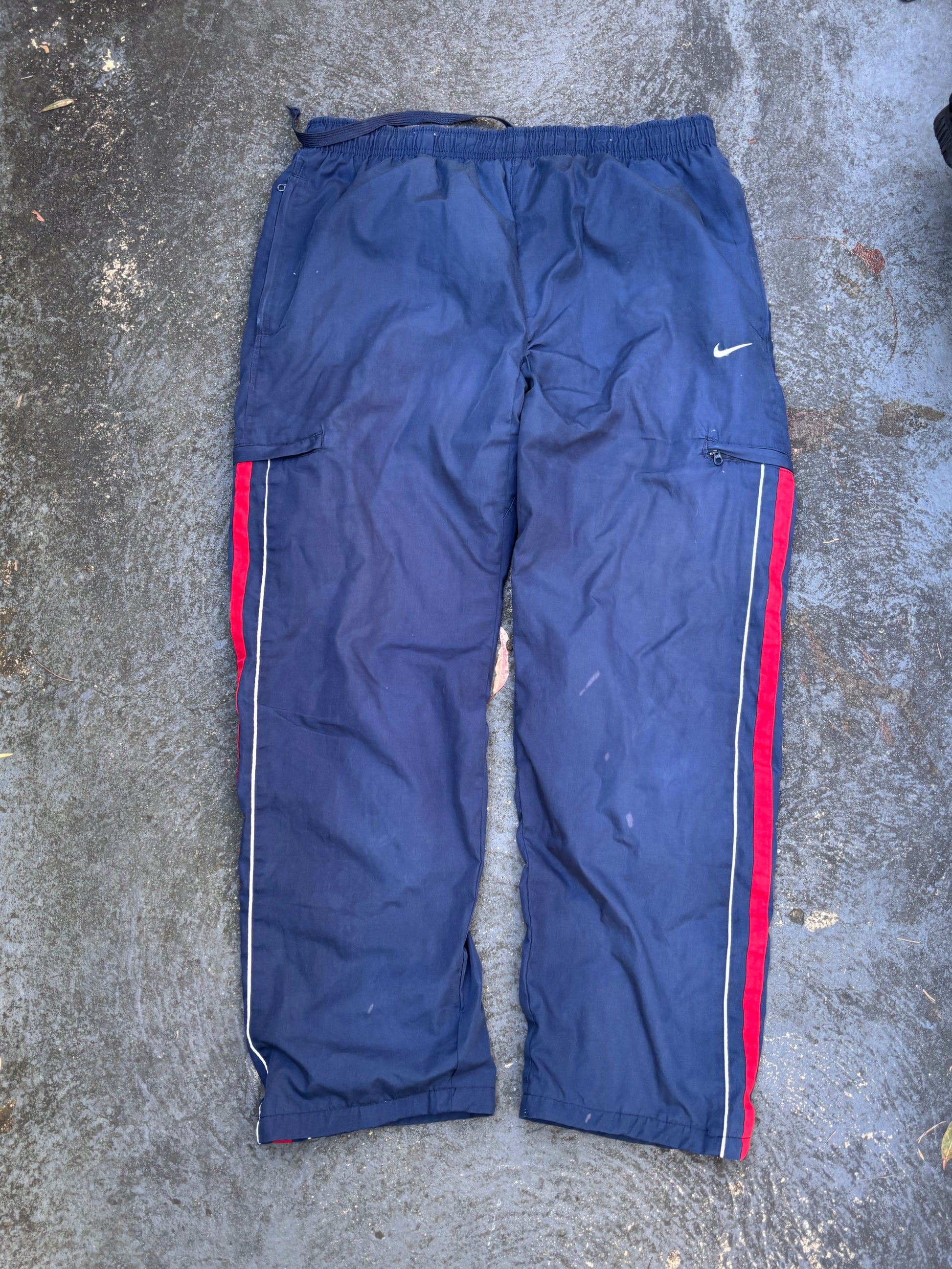 Vintage Y2K Nike Cargo Track Pants Size L Navy Red Detail Wide Leg