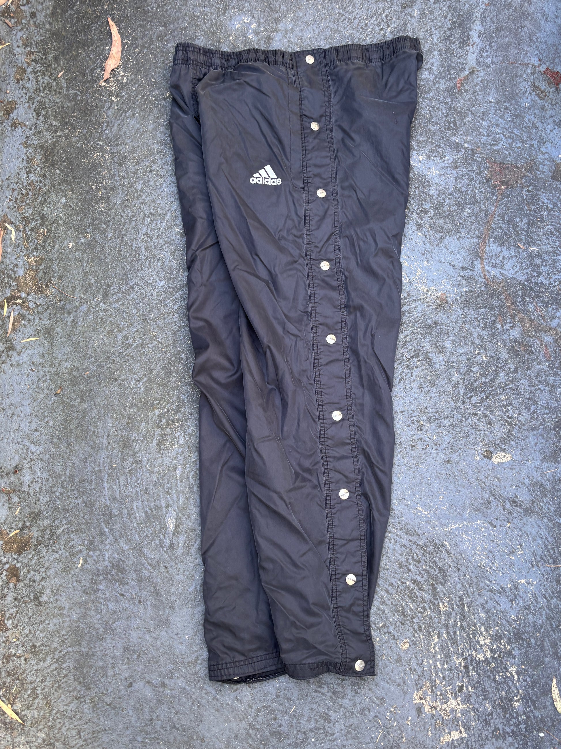 Vintage 90s Adidas Track Pants Size S Black Wide Leg Tearaway Popper Sides