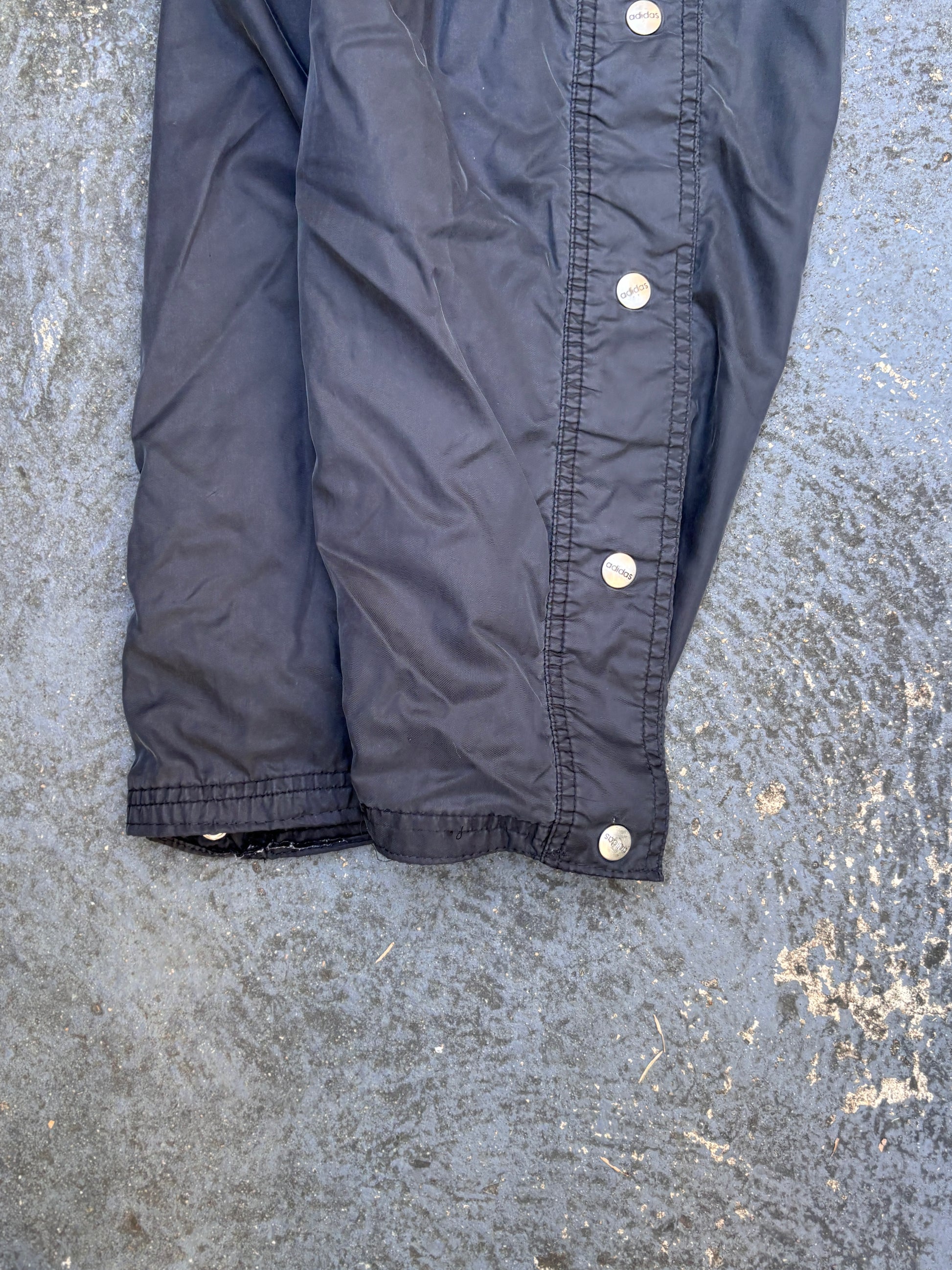 Vintage 90s Adidas Track Pants Size S Black Wide Leg Tearaway Popper Sides