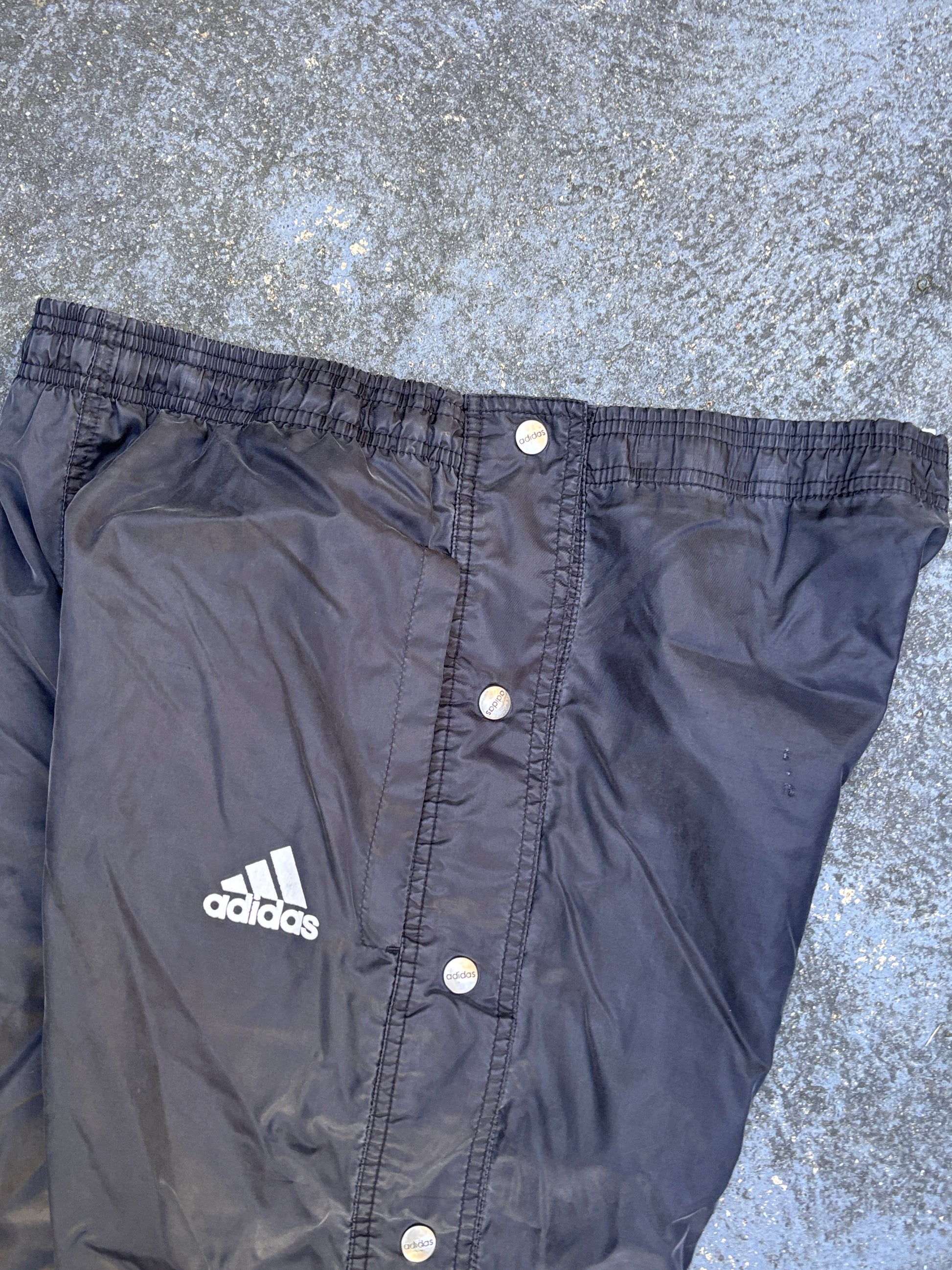 Vintage 90s Adidas Track Pants Size S Black Wide Leg Tearaway Popper Sides