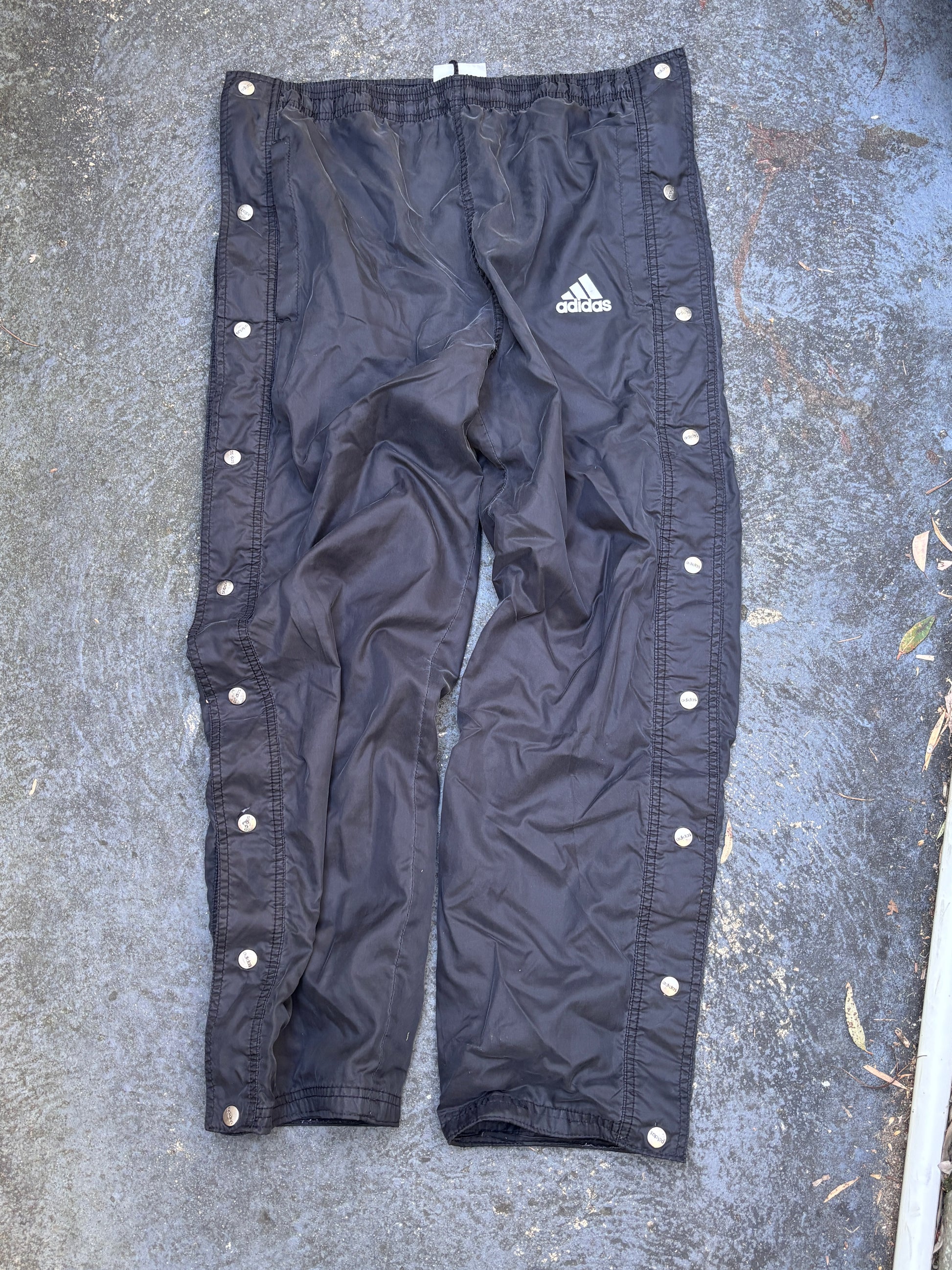 Vintage 90s Adidas Track Pants Size S Black Wide Leg Tearaway Popper Sides