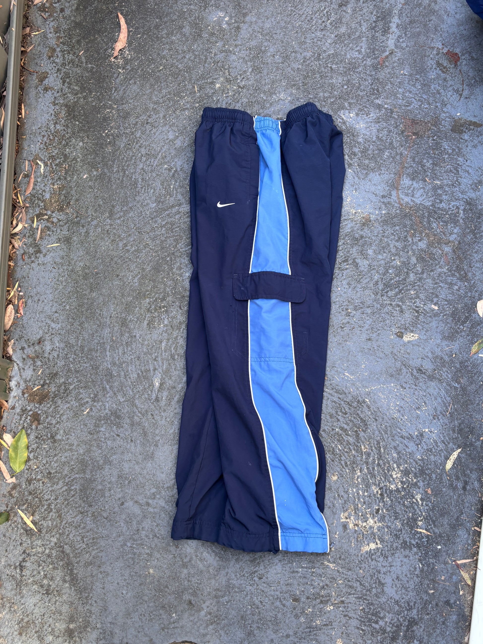 Vintage Y2K Nike Track Pants Women’s L Two-Tone Blue Cargo Wide Leg