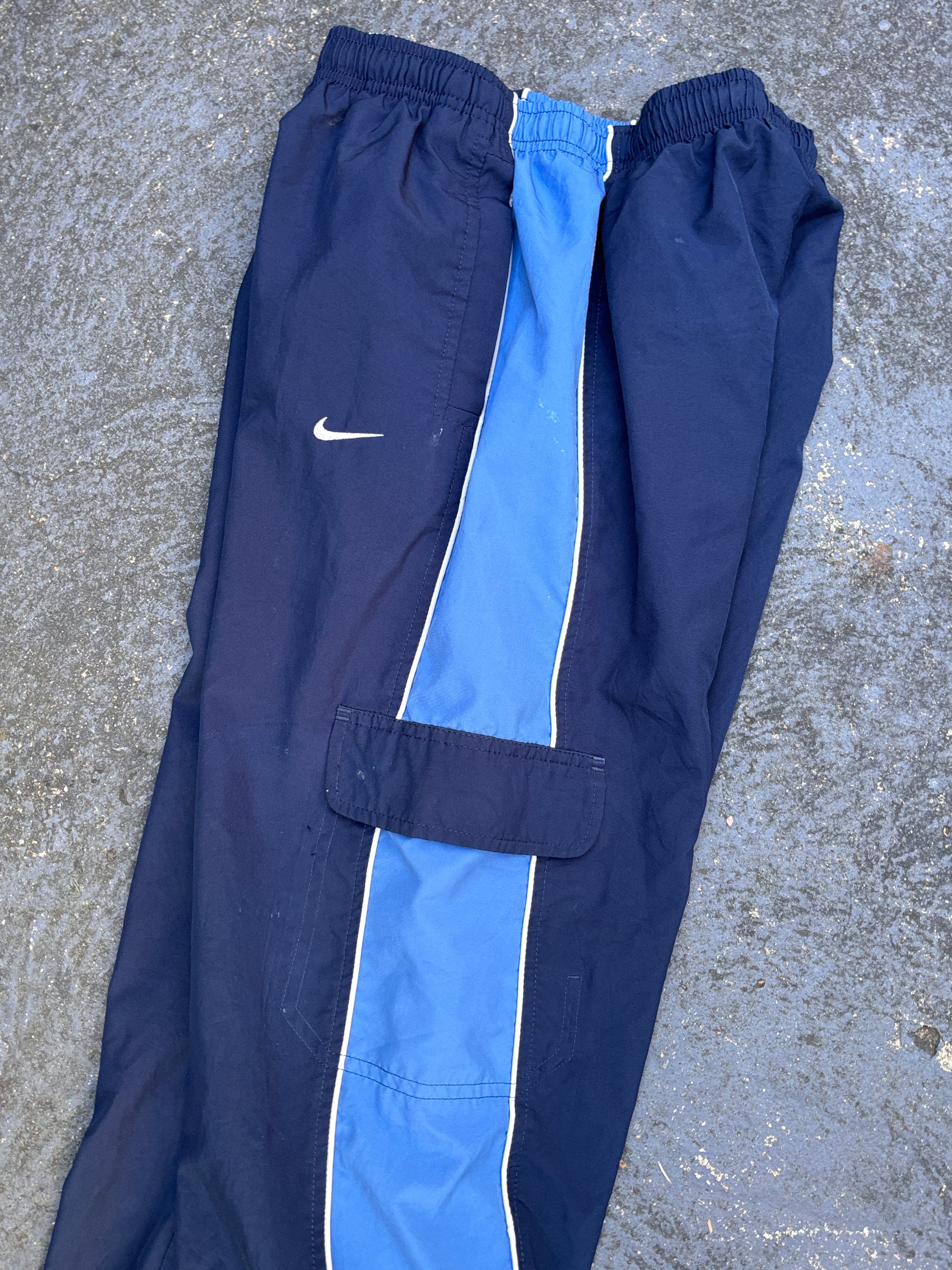 Vintage Y2K Nike Track Pants Women’s L Two-Tone Blue Cargo Wide Leg