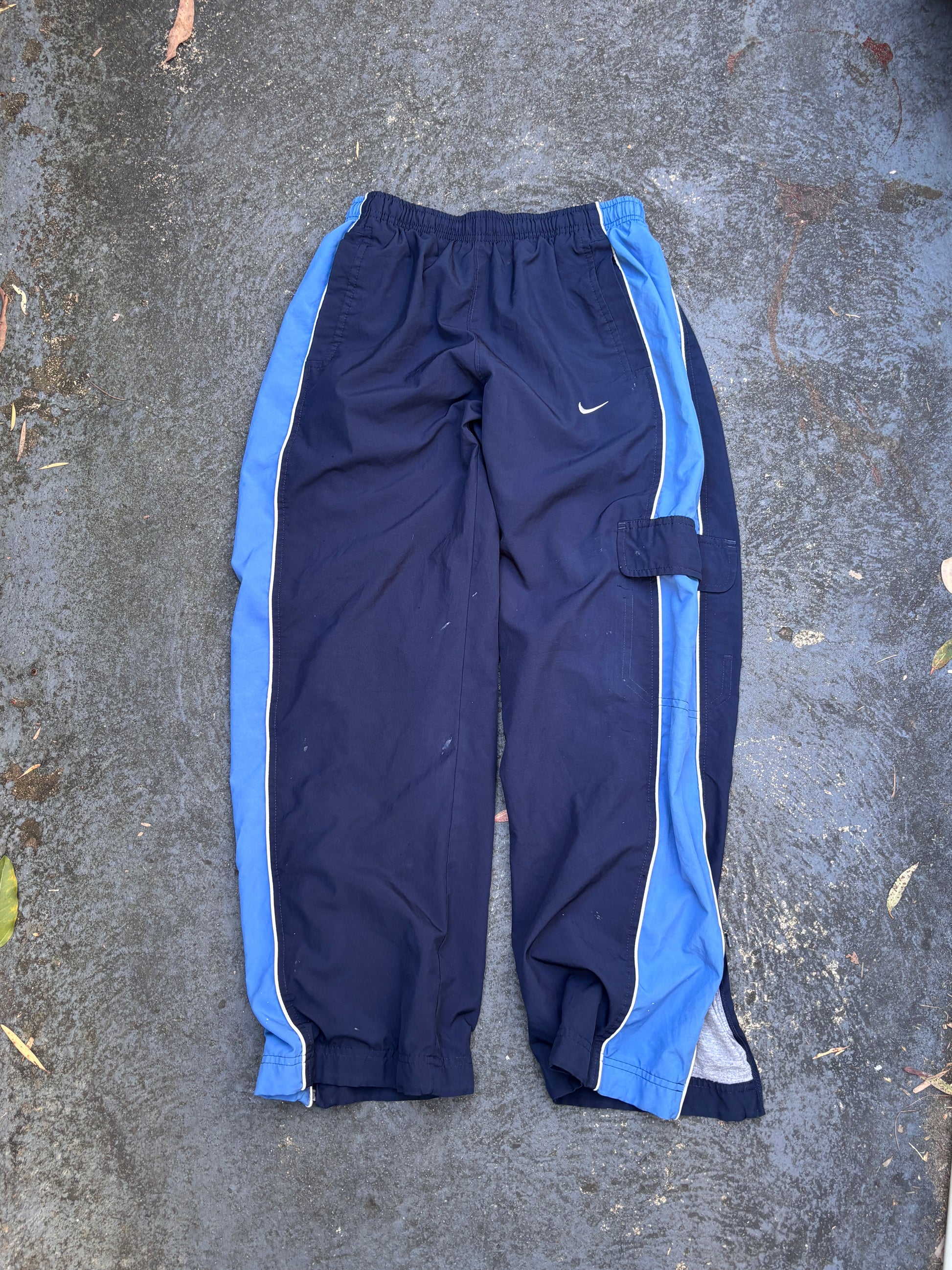 Vintage Y2K Nike Track Pants Women’s L Two-Tone Blue Cargo Wide Leg