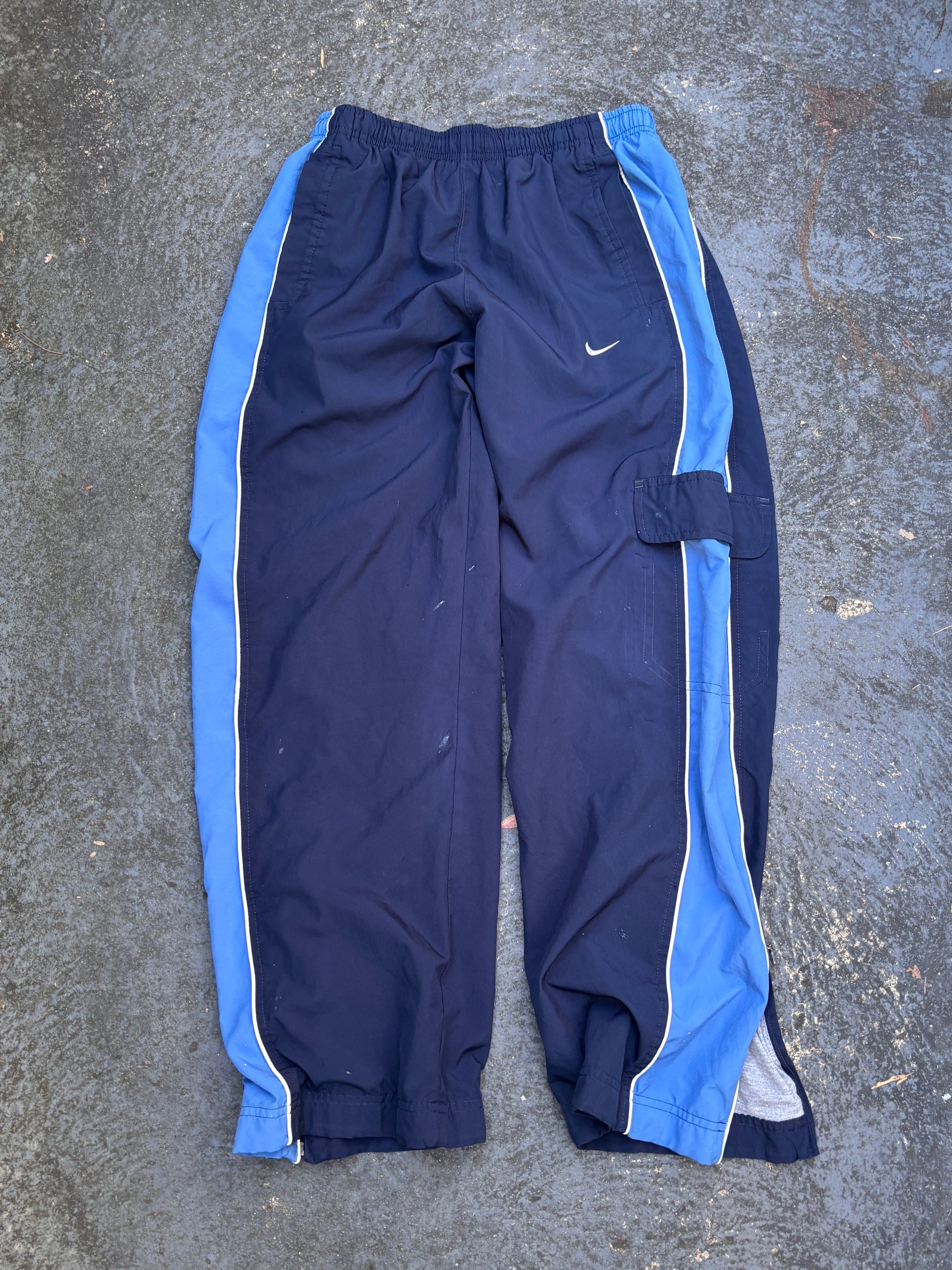 Vintage Y2K Nike Track Pants Women’s L Two-Tone Blue Cargo Wide Leg