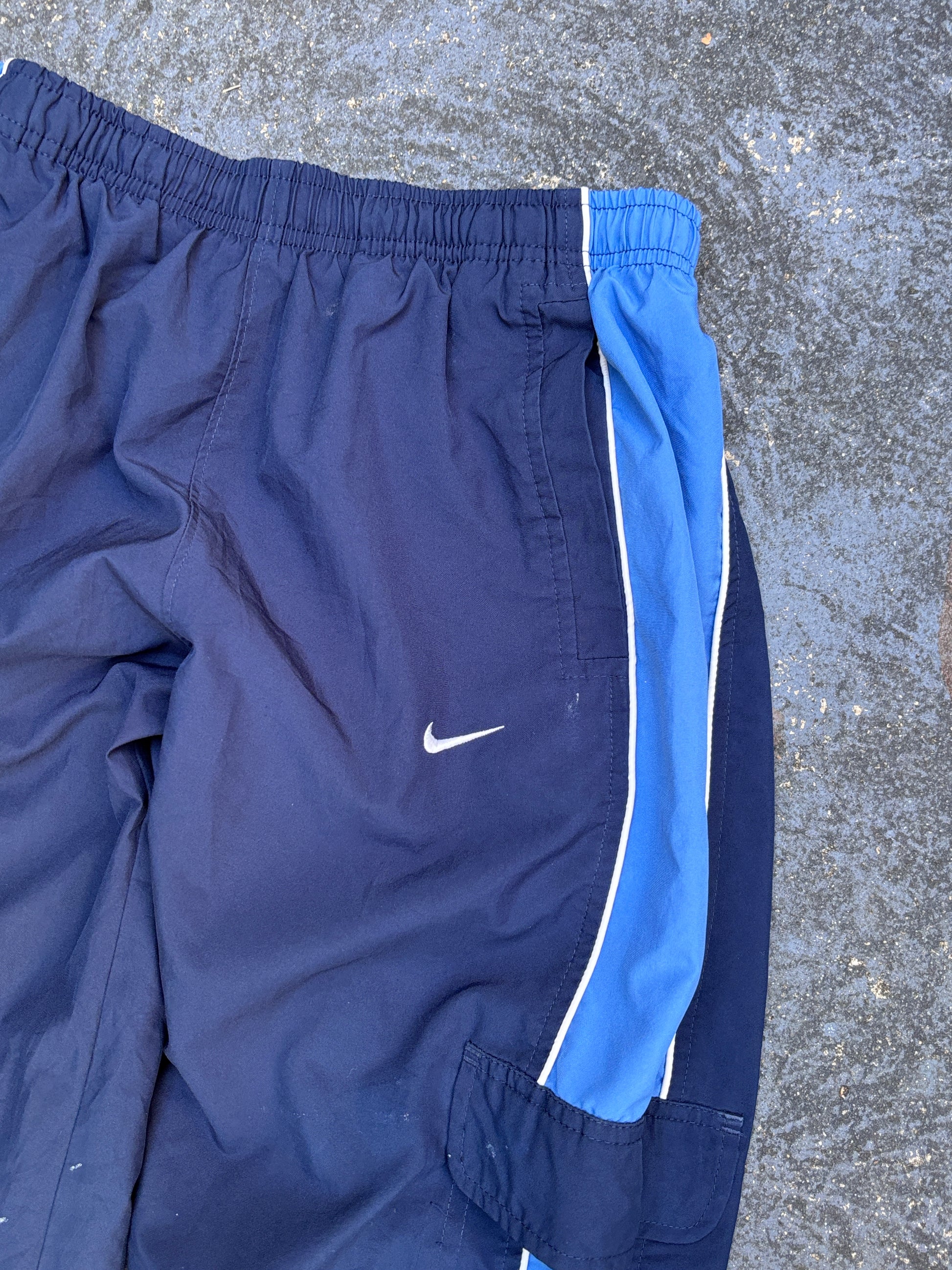 Vintage Y2K Nike Track Pants Women’s L Two-Tone Blue Cargo Wide Leg