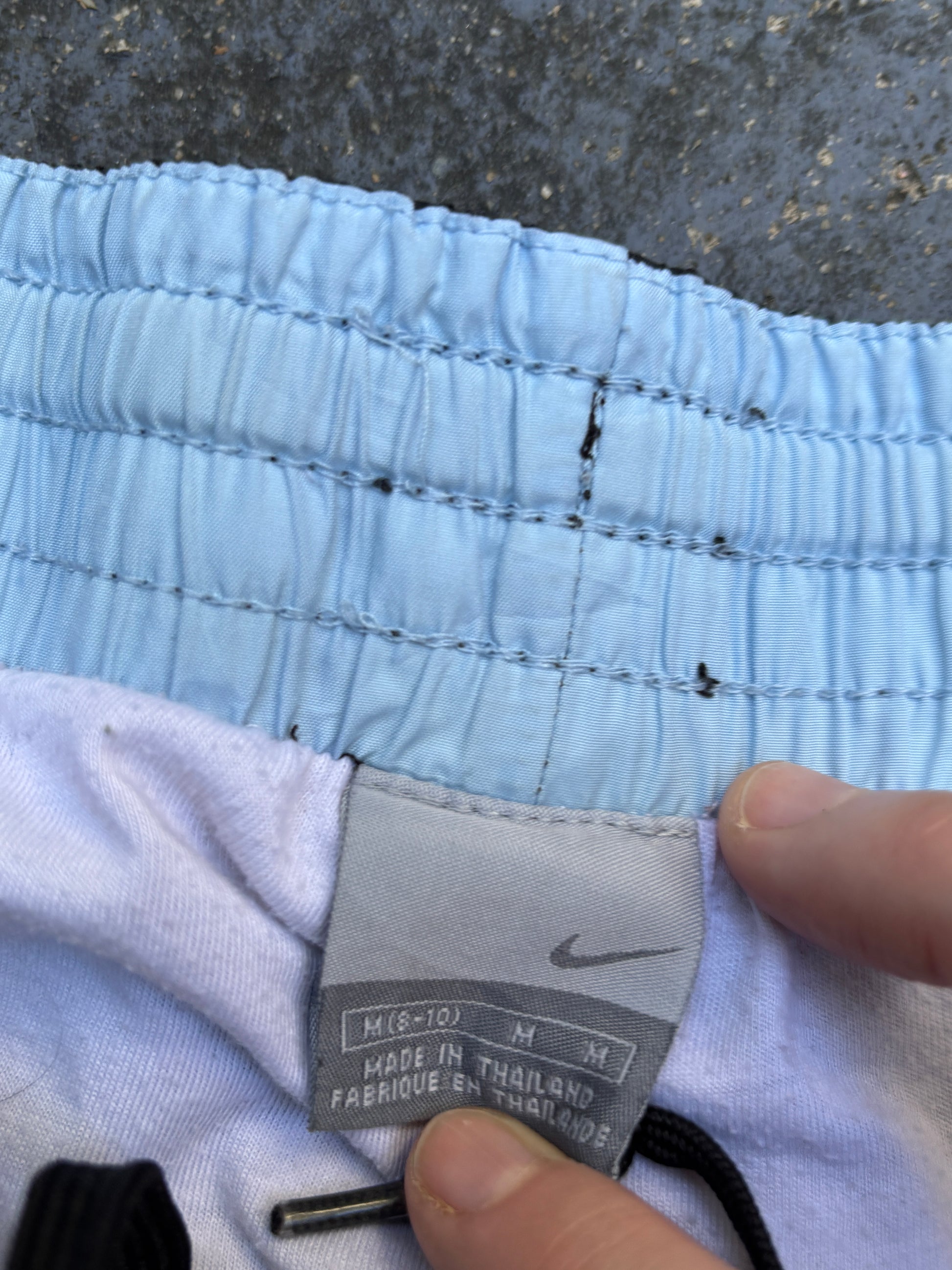 Vintage Y2K Nike Track Pants Women’s Size M Black Blue Detail Wide Leg Bungee Ankle Tab