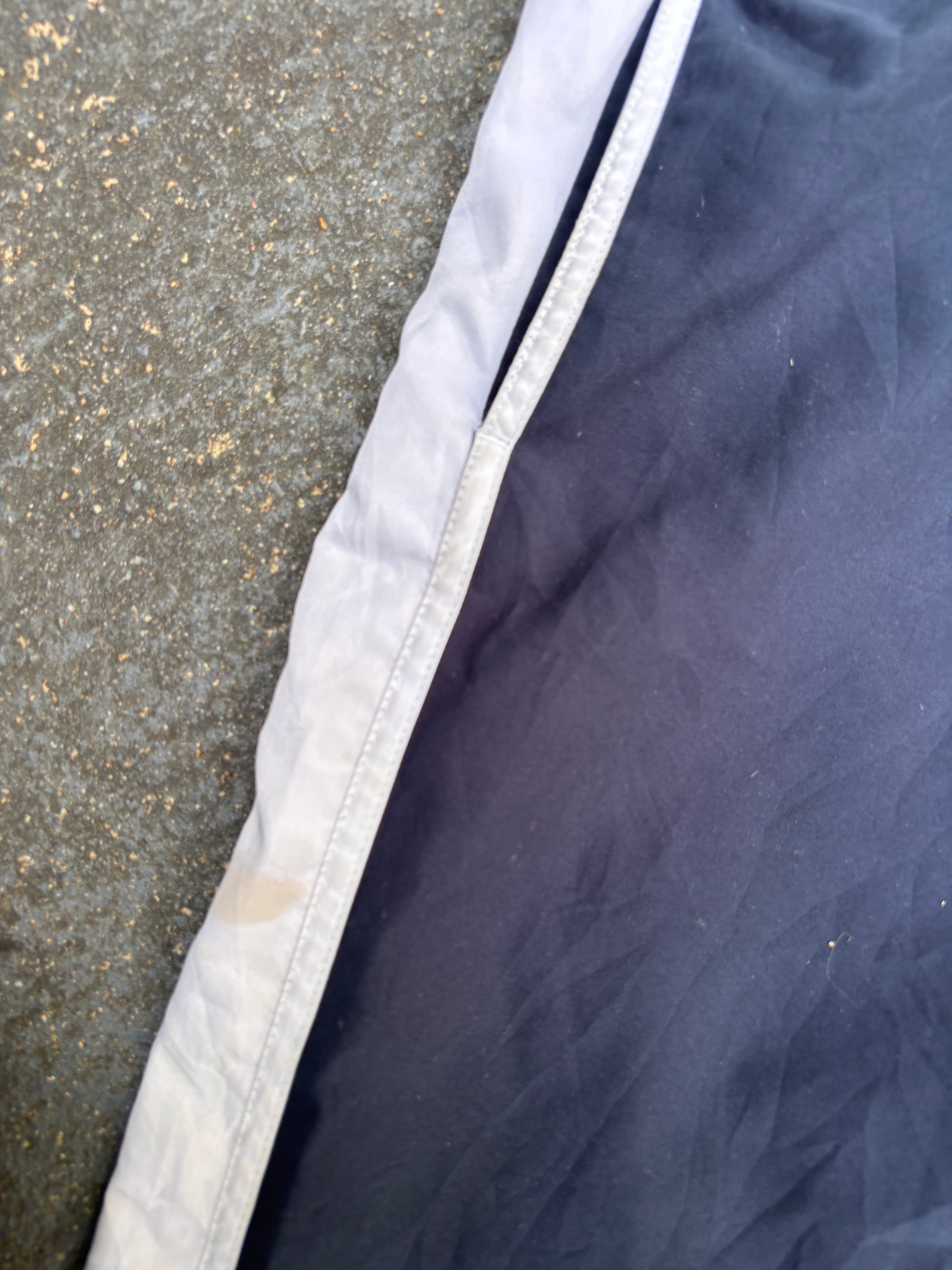 Vintage Y2K Nike Track Pants Womens L Navy White Sides Ankle Swoosh Slit