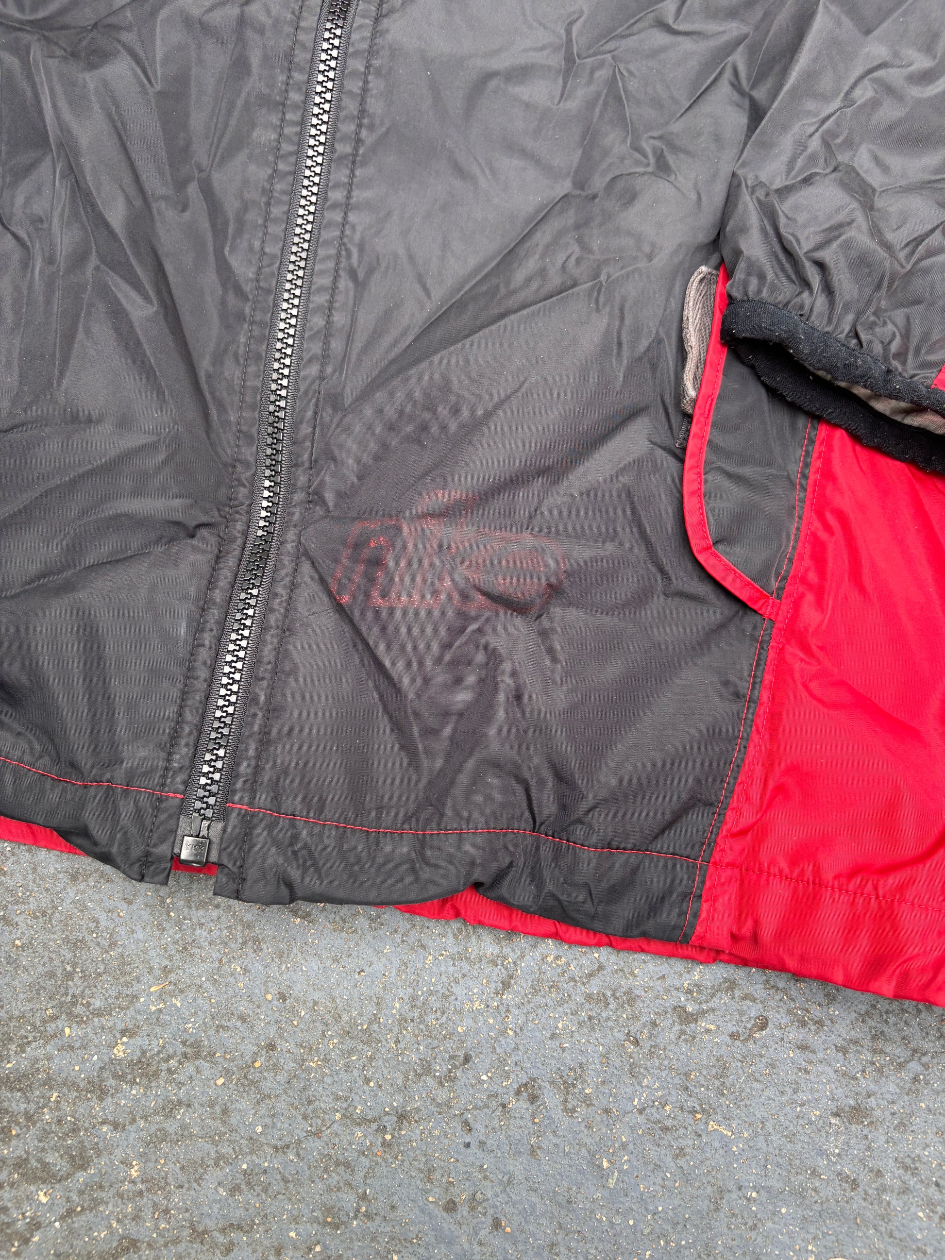 Vintage 90s Nike Jacket Womens M Red Black Swoosh Nylon Windbreaker