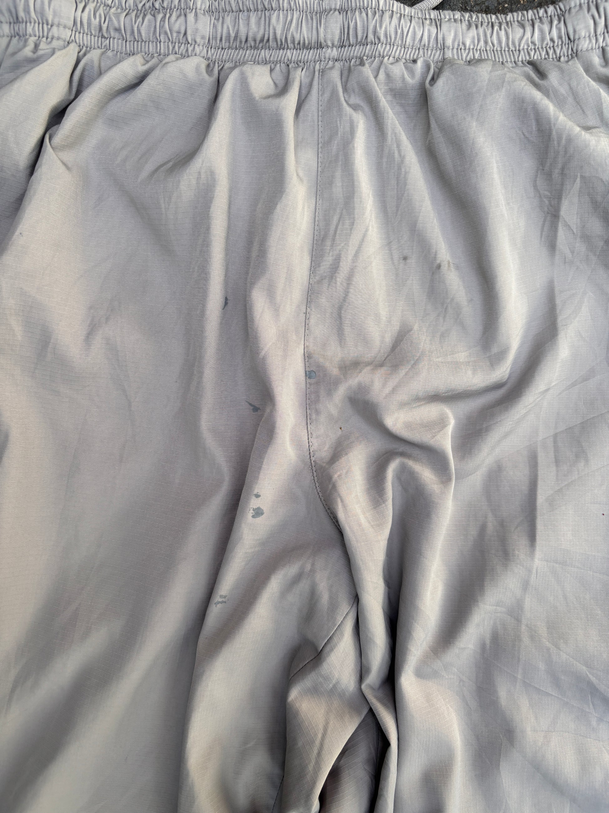 Vintage Y2K Nike Track Pants Size XL Grey Blue Swoosh Wide Leg Ankle Zip Windbreaker