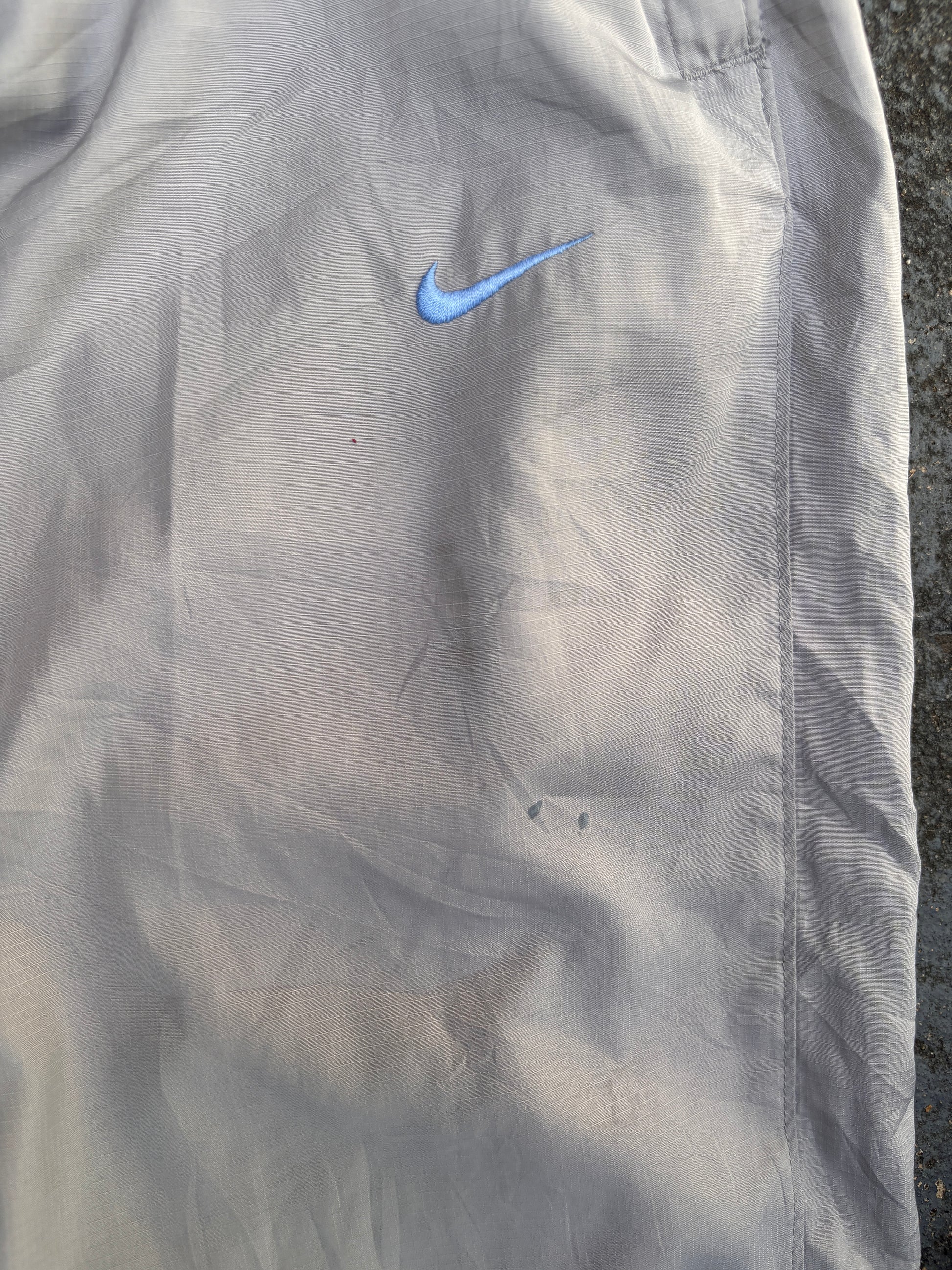 Vintage Y2K Nike Track Pants Size XL Grey Blue Swoosh Wide Leg Ankle Zip Windbreaker