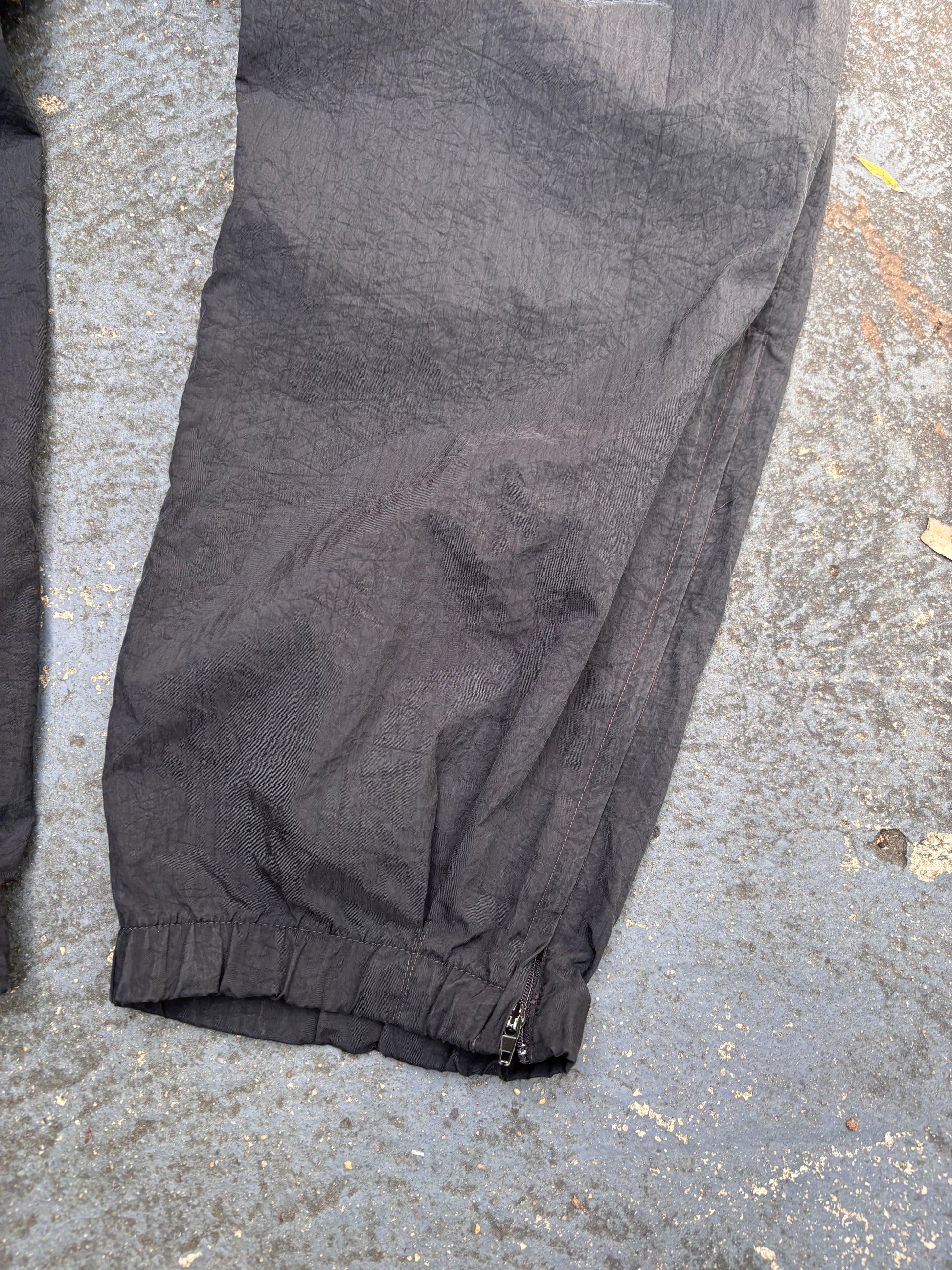 Vintage 90s Nike Track Pants Size L Double Black Swoosh Wide Leg Cuffed Windbreaker